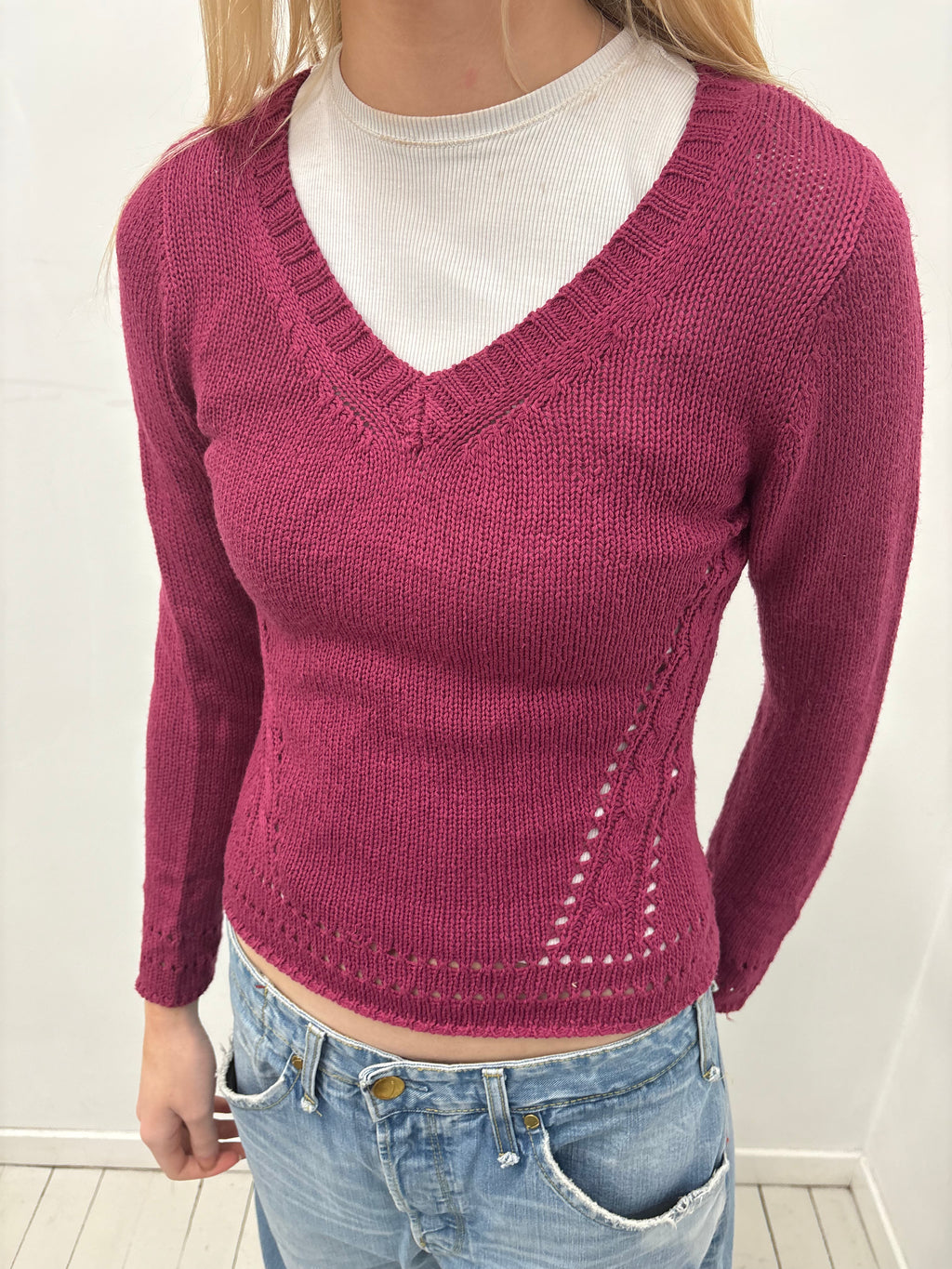 Berry V-Neck Knit Y2K Sweater