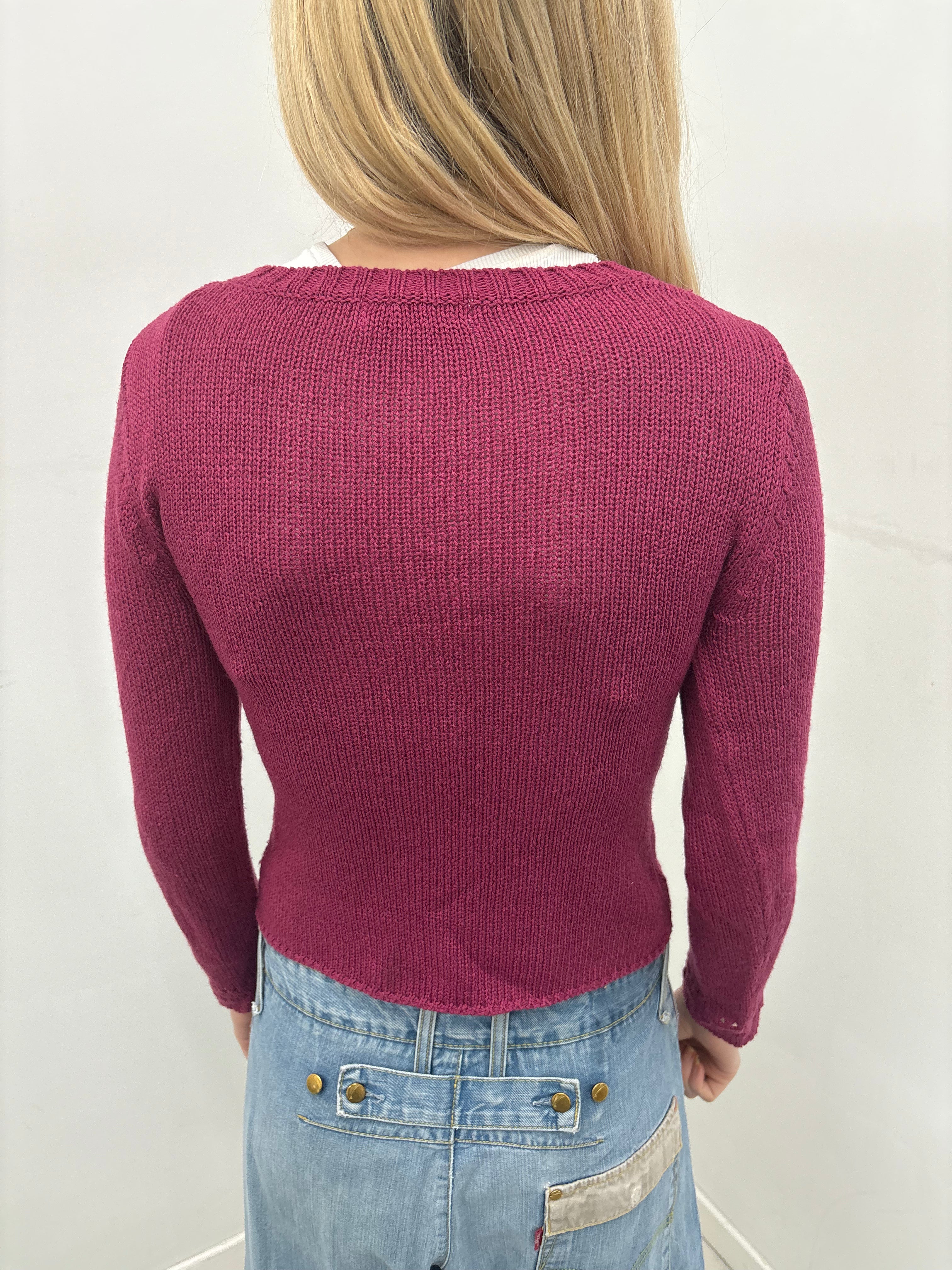 Berry V-Neck Knit Y2K Sweater
