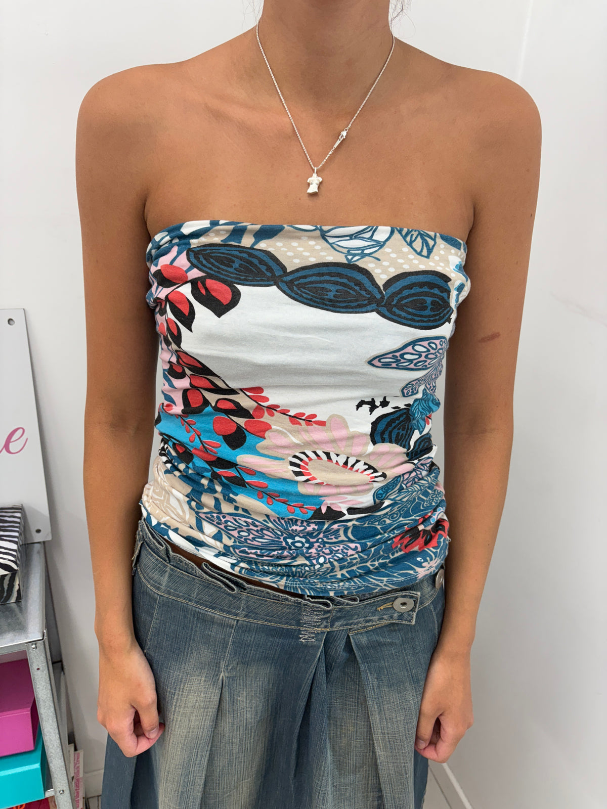 Multicolor Floral Butterfly Print Bandeau Top
