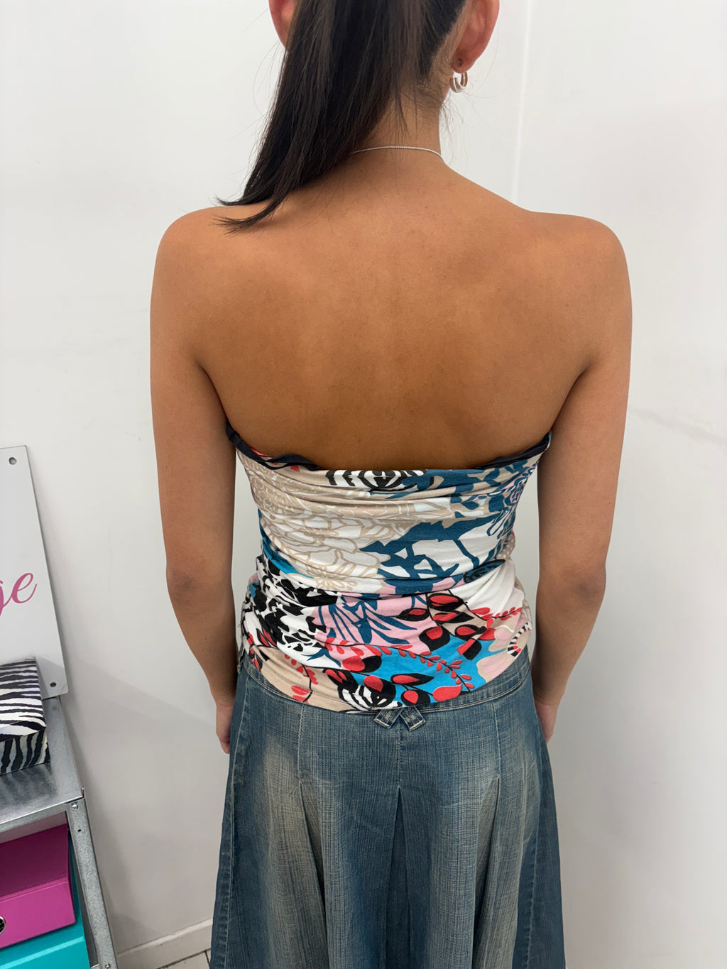Multicolor Floral Butterfly Print Bandeau Top