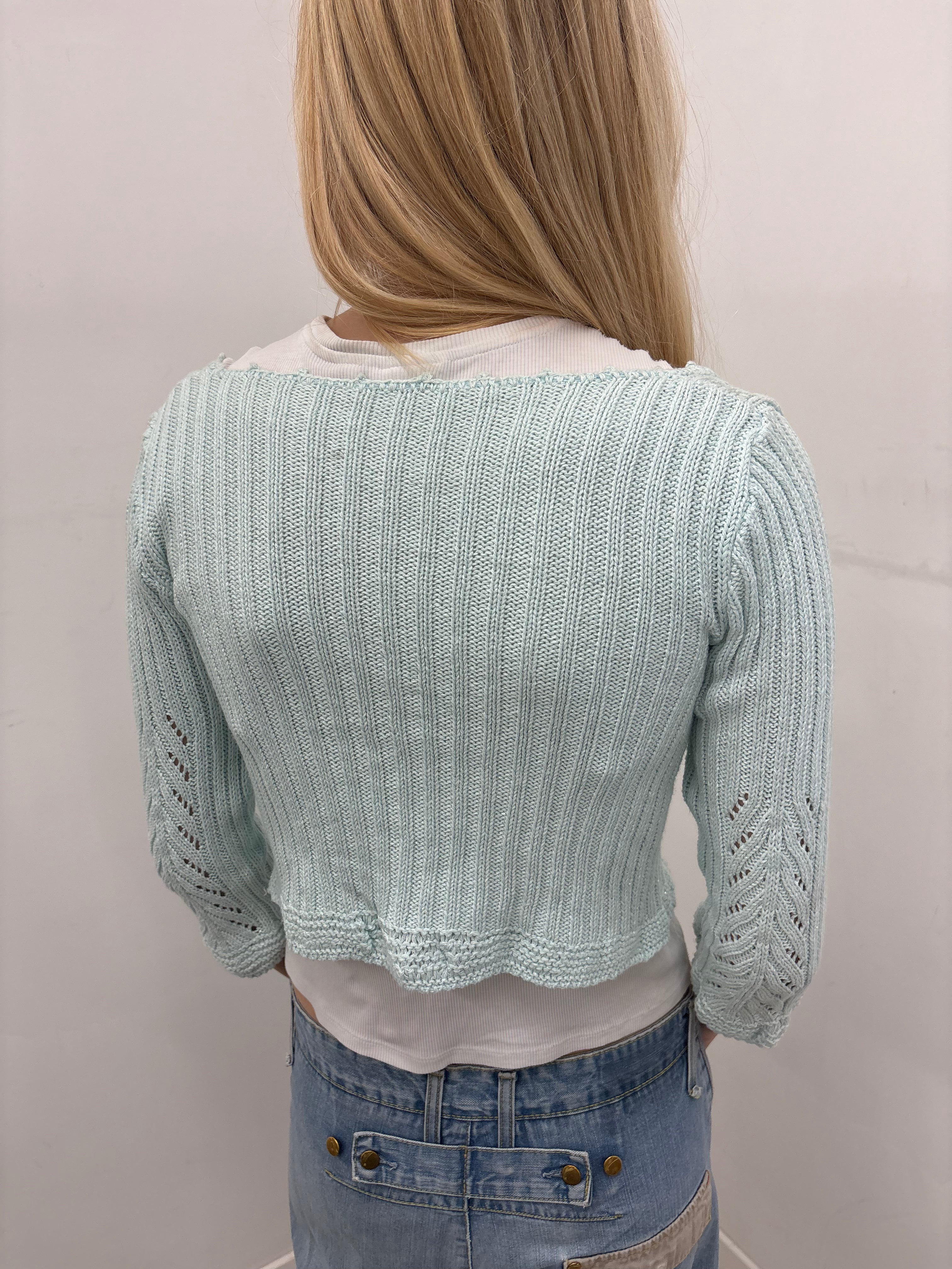 Mint Lace-Up Y2K Knit Cardigan