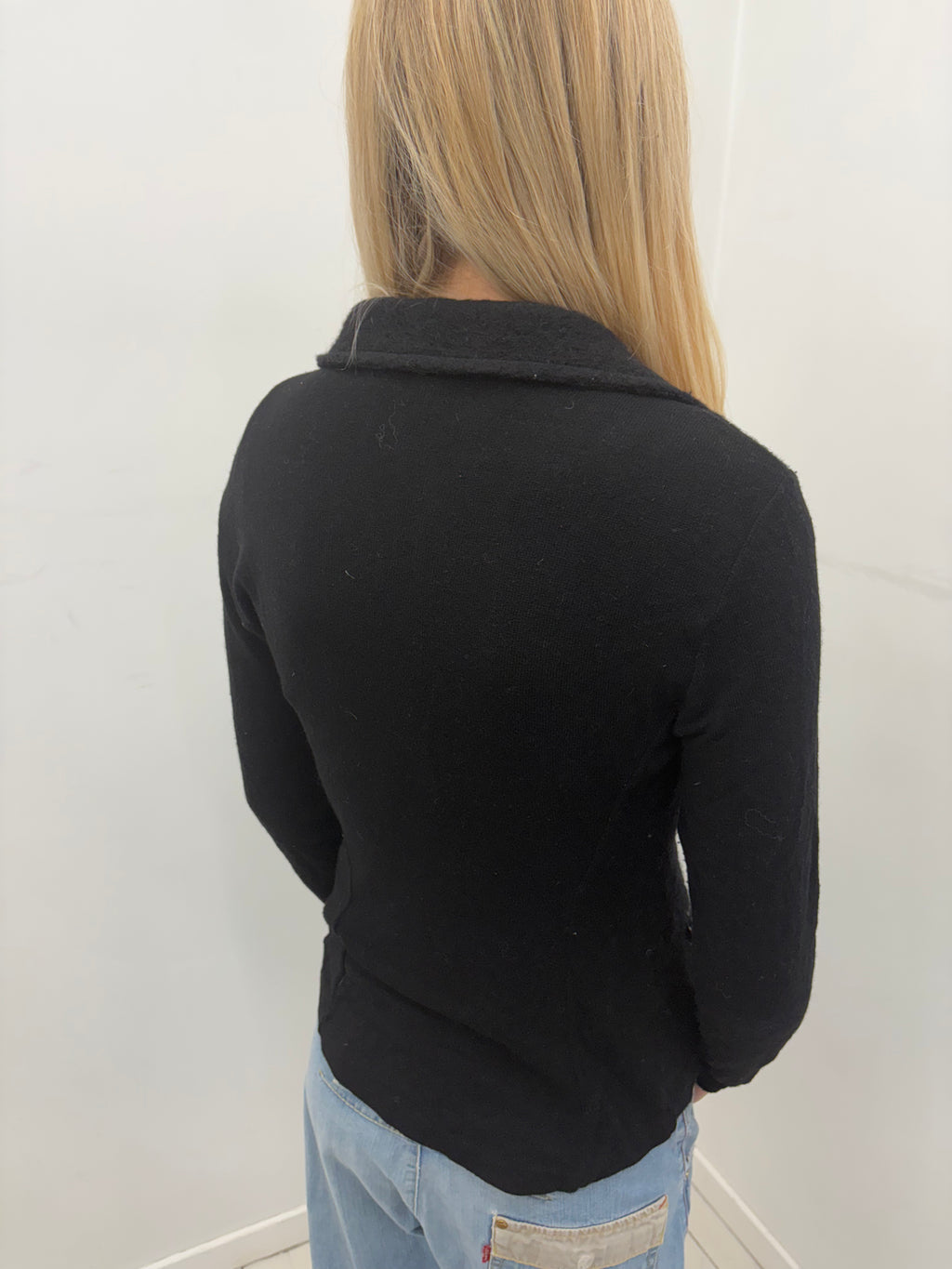 Black Y2K Ruffled Collar Fitted Blazer