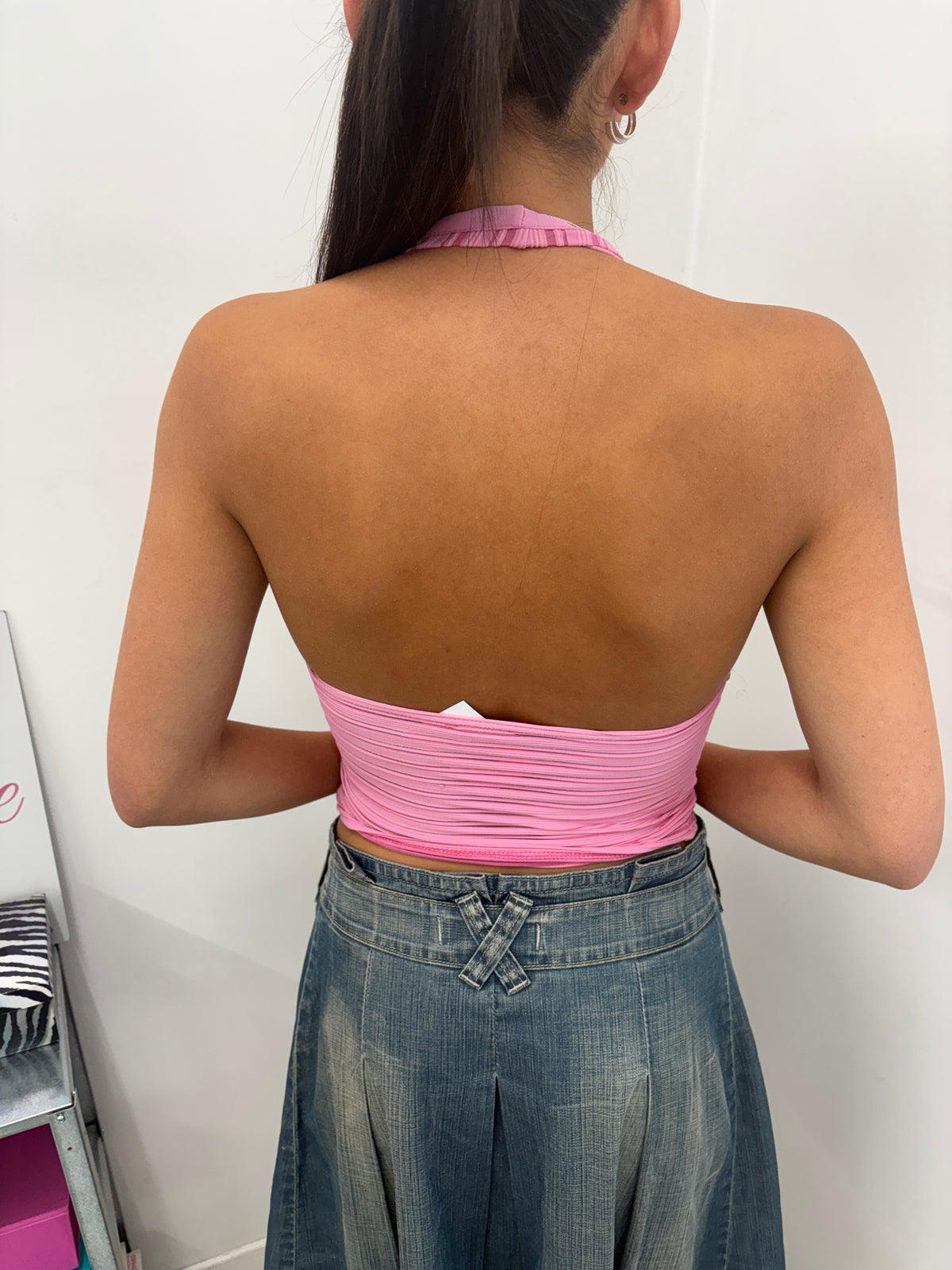 Pink Striped Wrap Halter Top