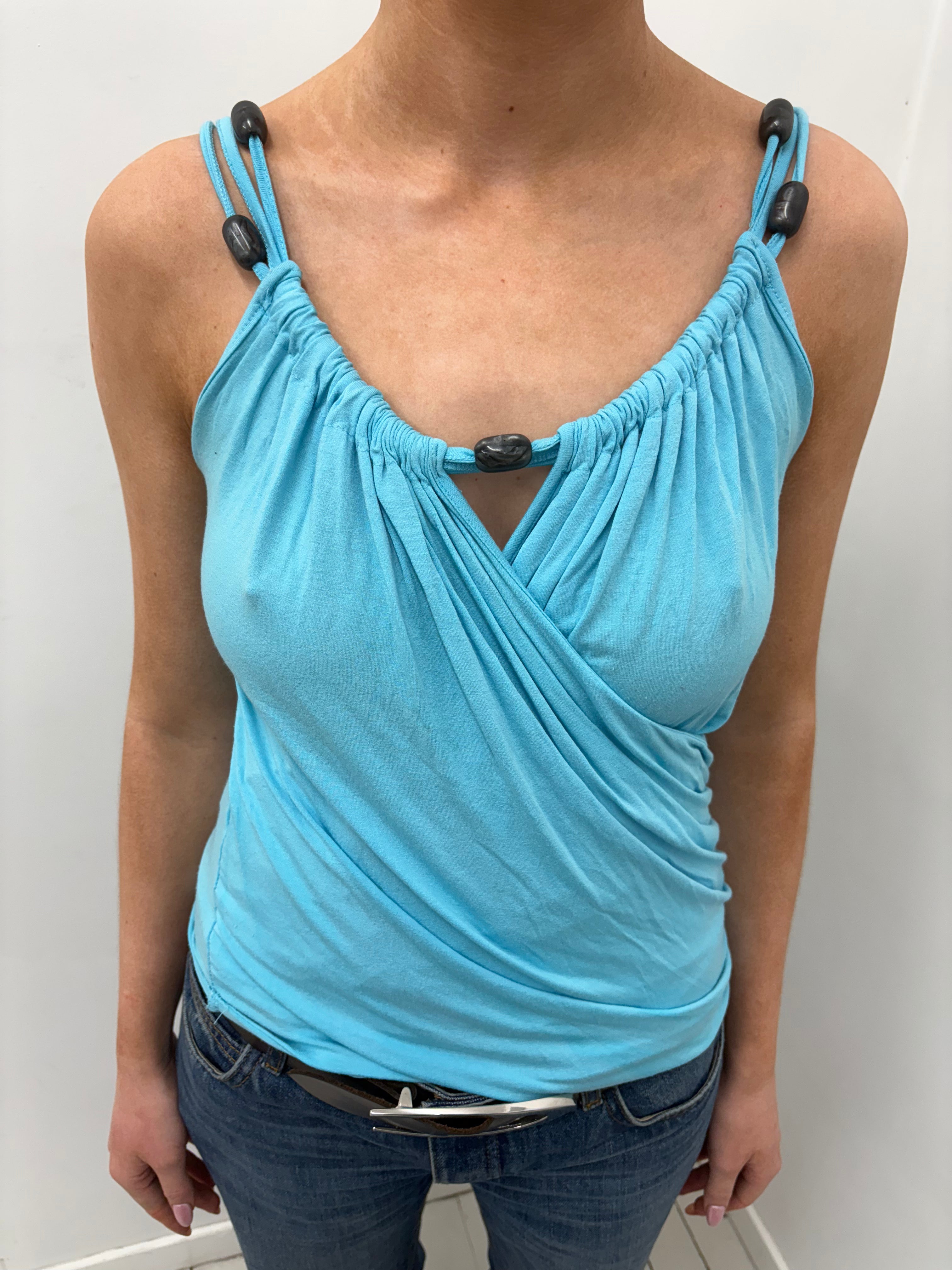 Y2K Turquoise Beaded Strap Wrap Top