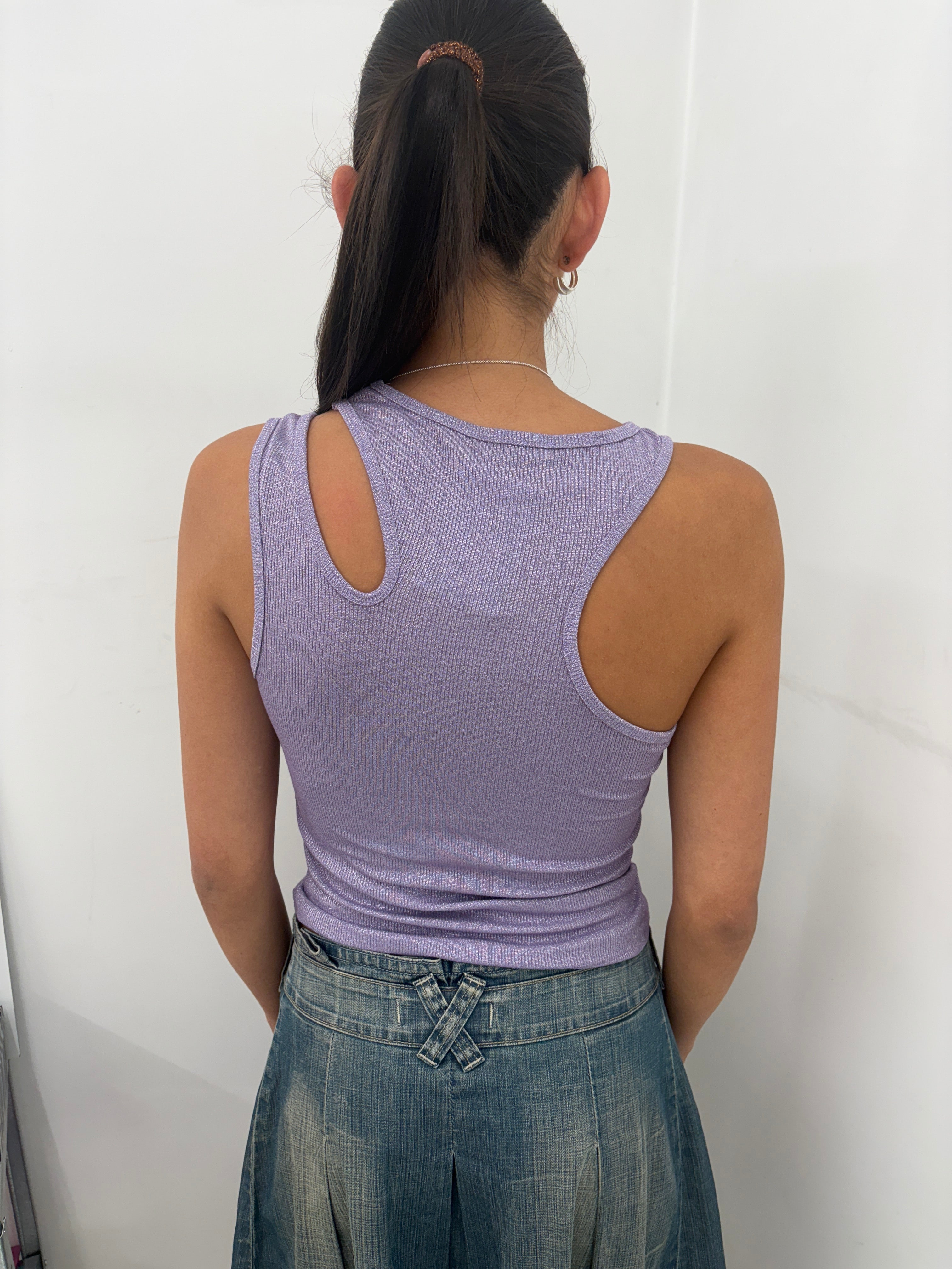 Lilac Shimmer Cut-Out Racerback Tank Top