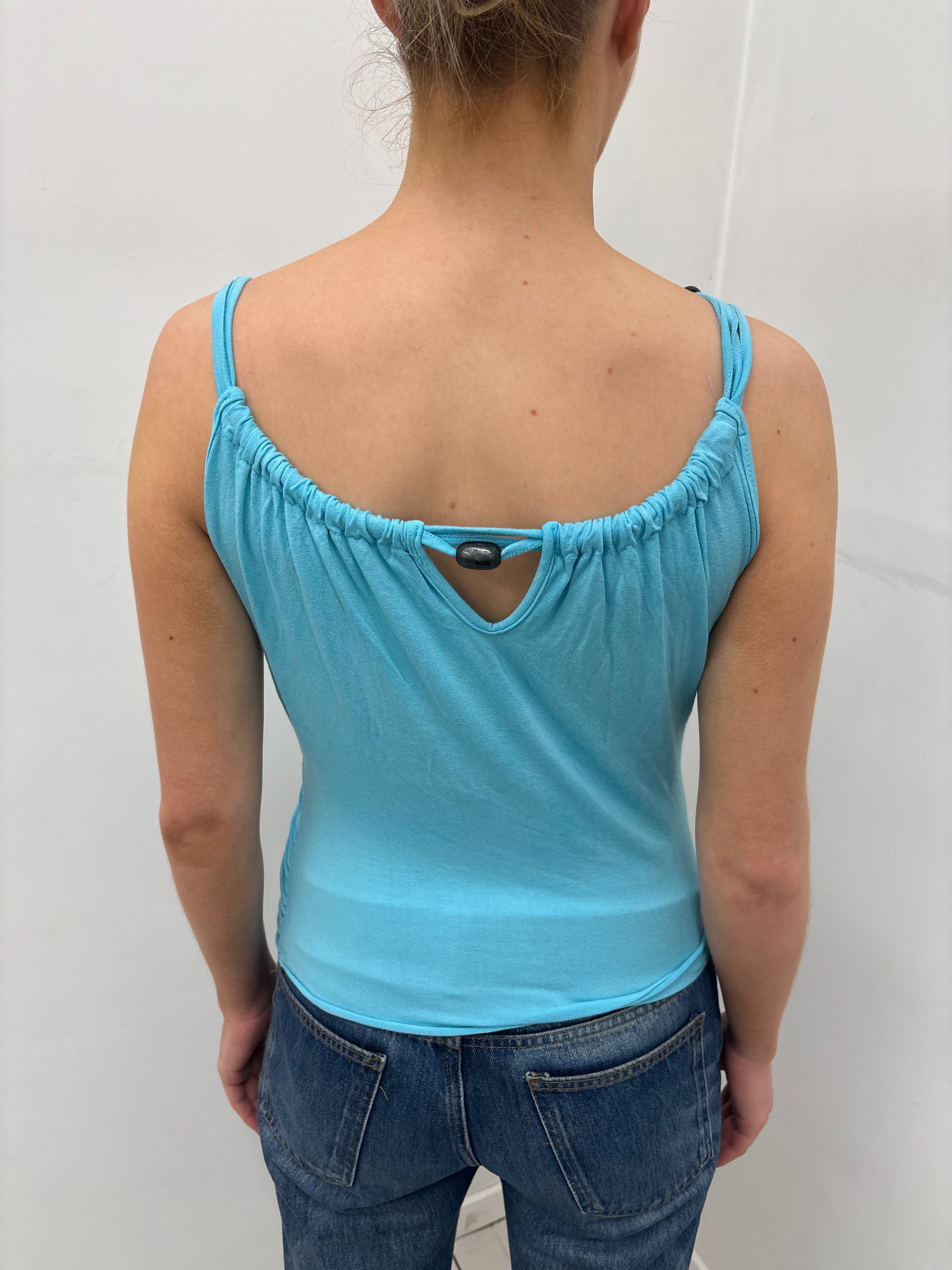 Y2K Turquoise Beaded Strap Wrap Top