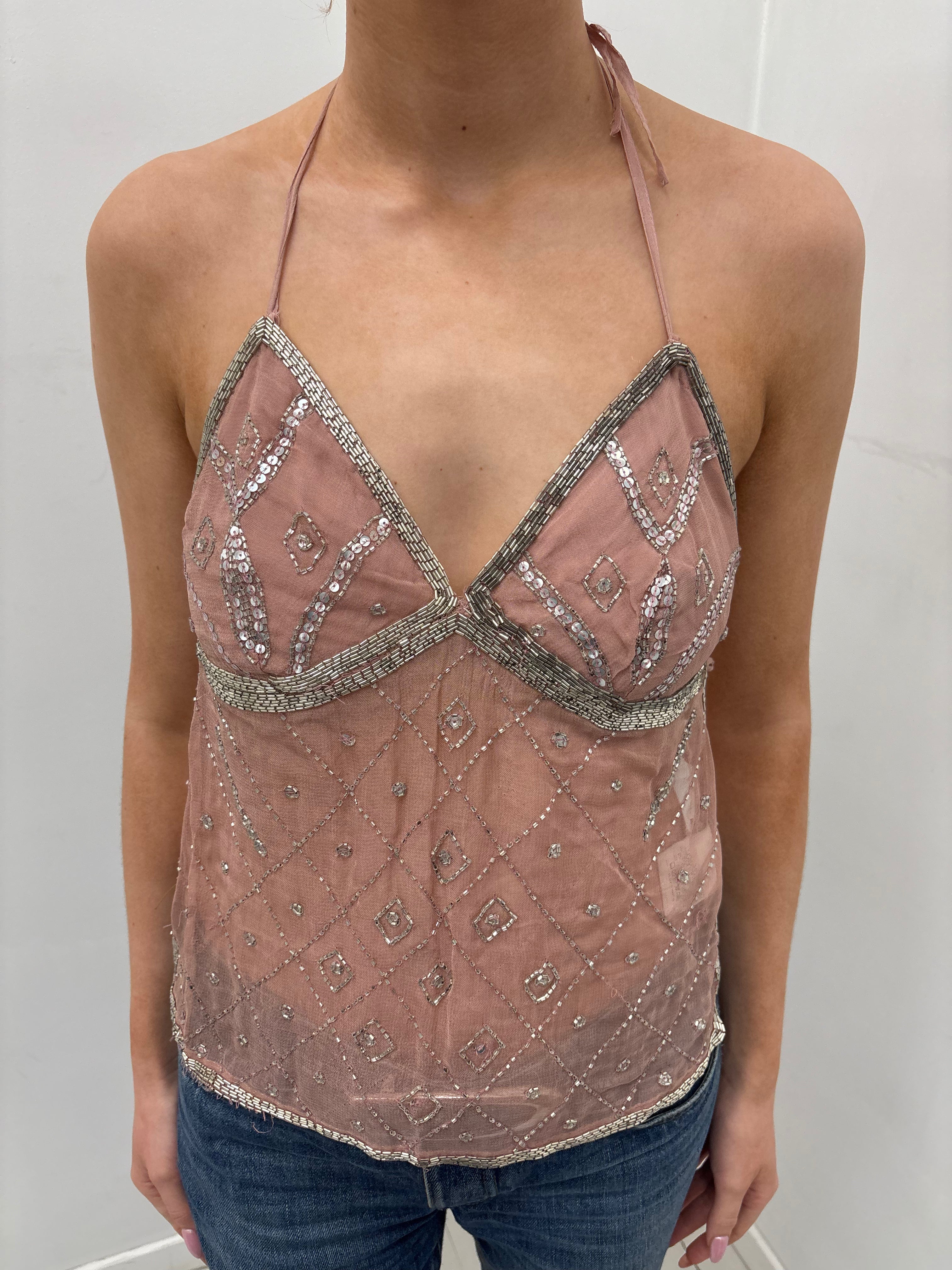 Dolce & Gabbana Y2K Open-Back Embellished Halter Top