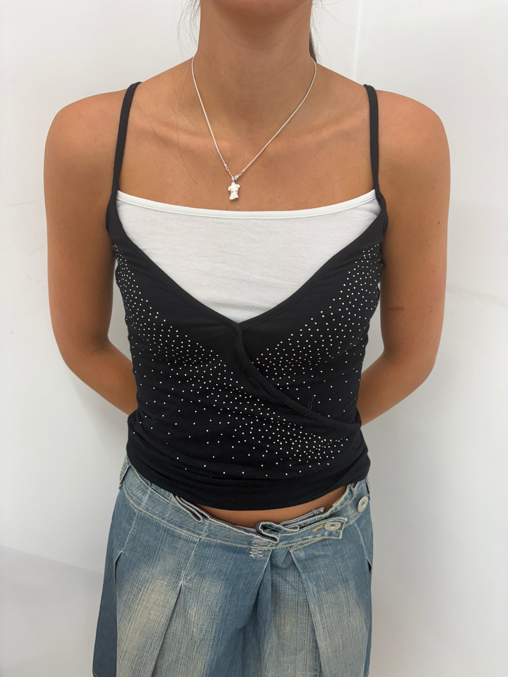 Black Rhinestone Wrap Cami