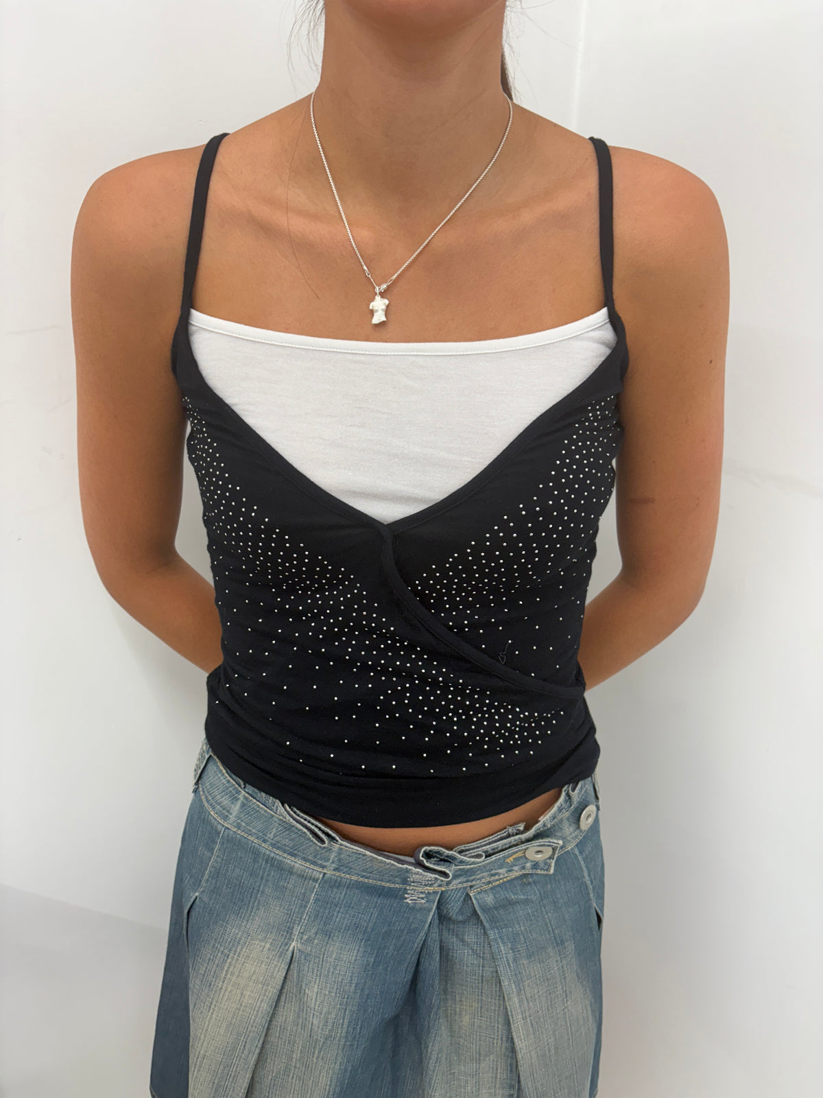 Black Rhinestone Wrap Cami