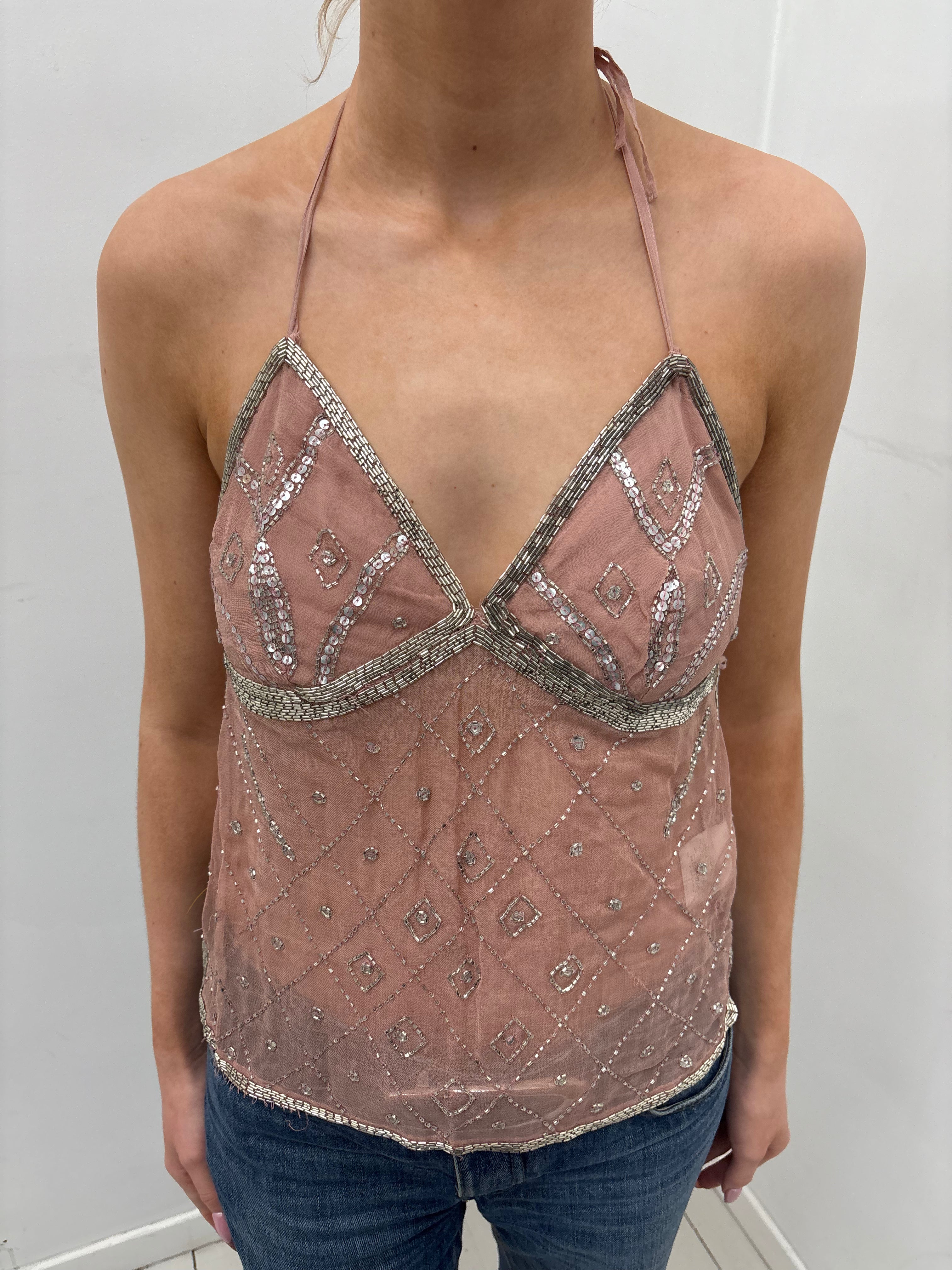 Dolce & Gabbana Y2K Open-Back Embellished Halter Top