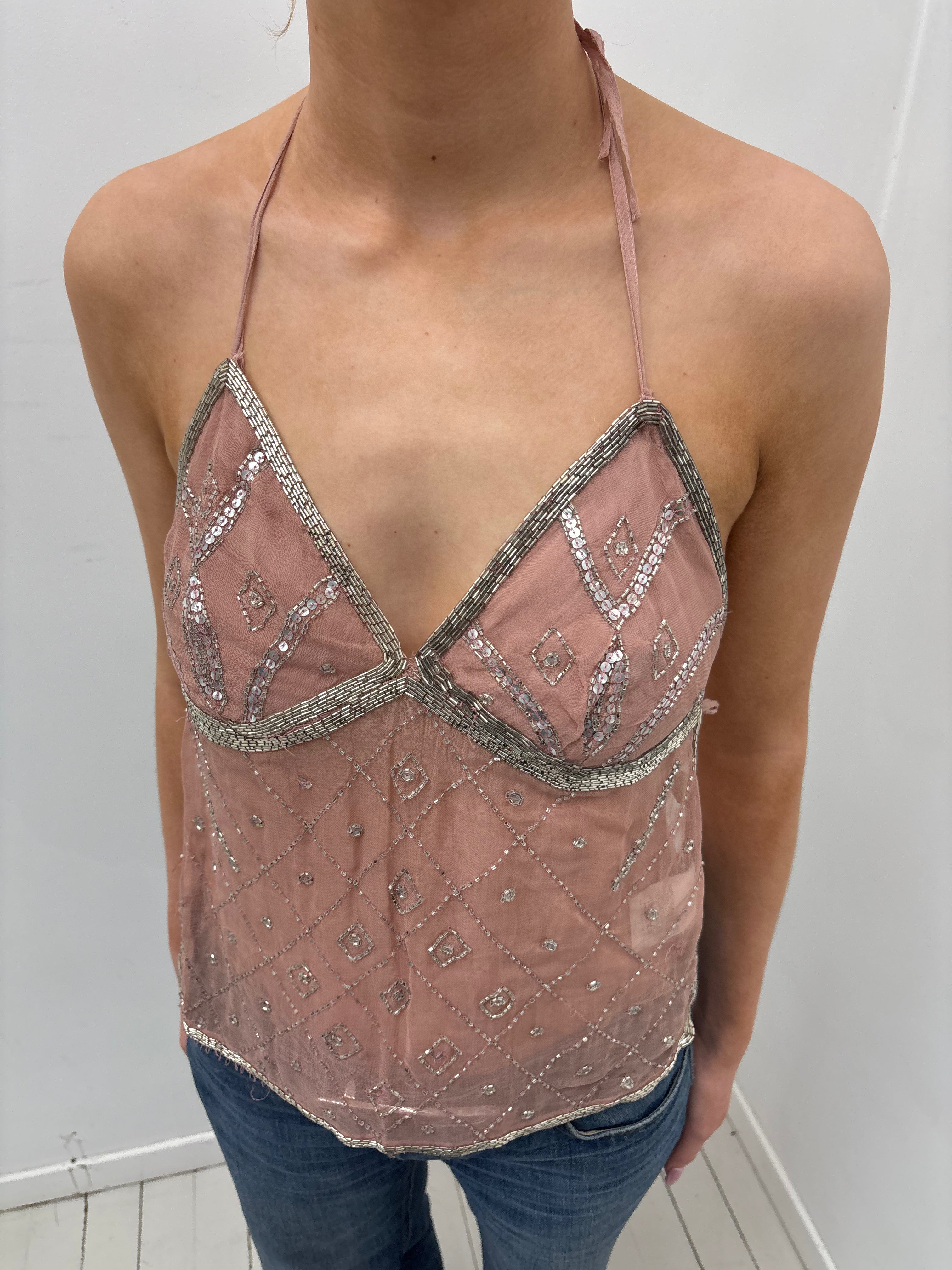 Dolce & Gabbana Y2K Open-Back Embellished Halter Top