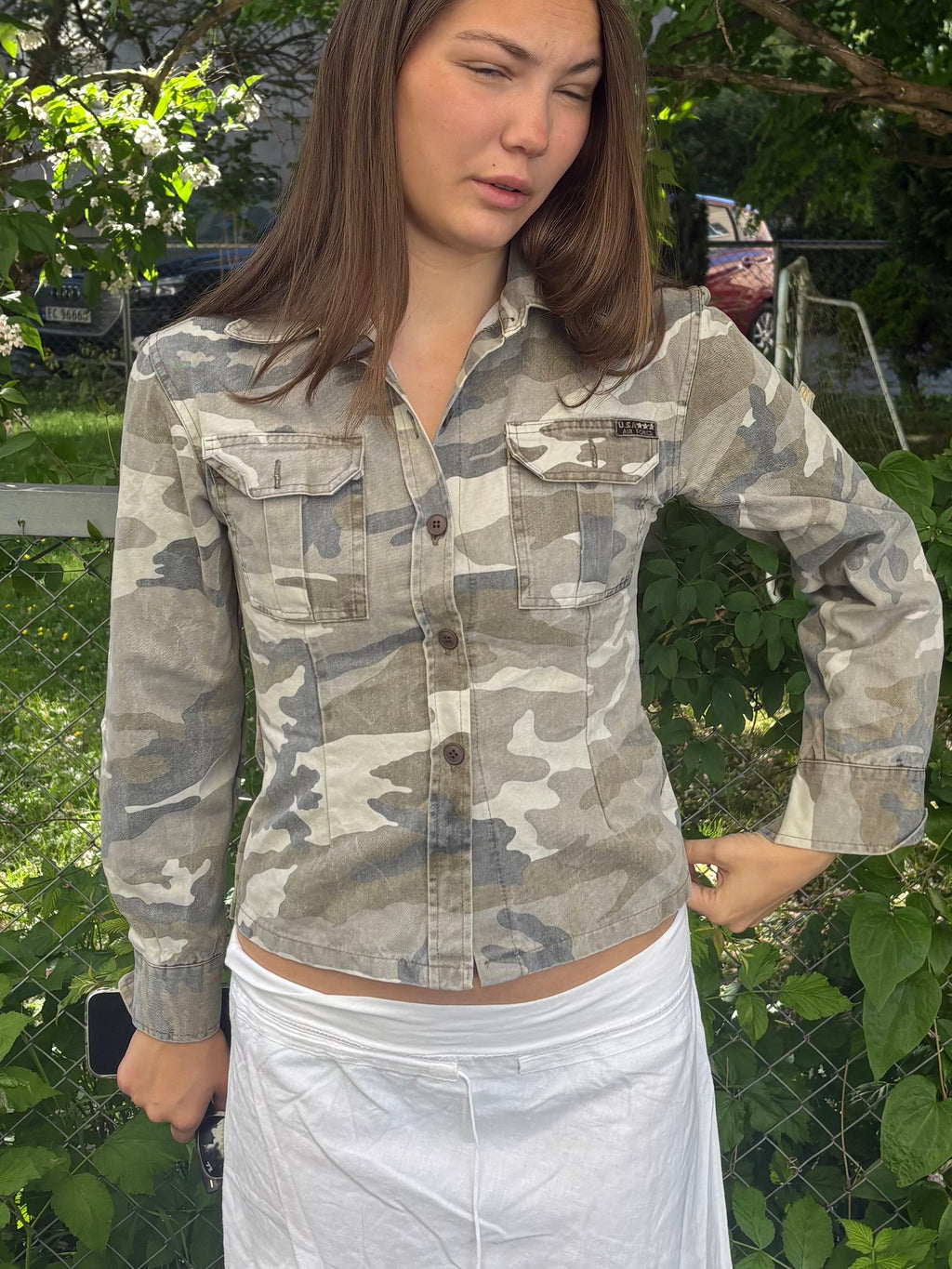 Camo Print Button-Up Shirt Jacket