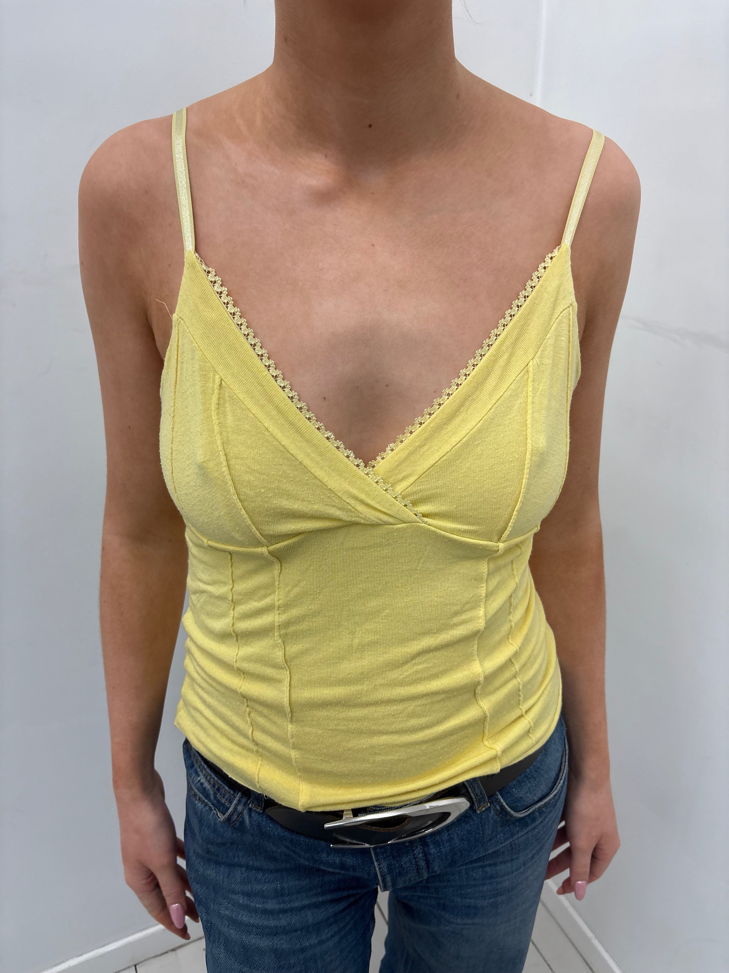 Y2K Butter Yellow Lace Trim Camisole