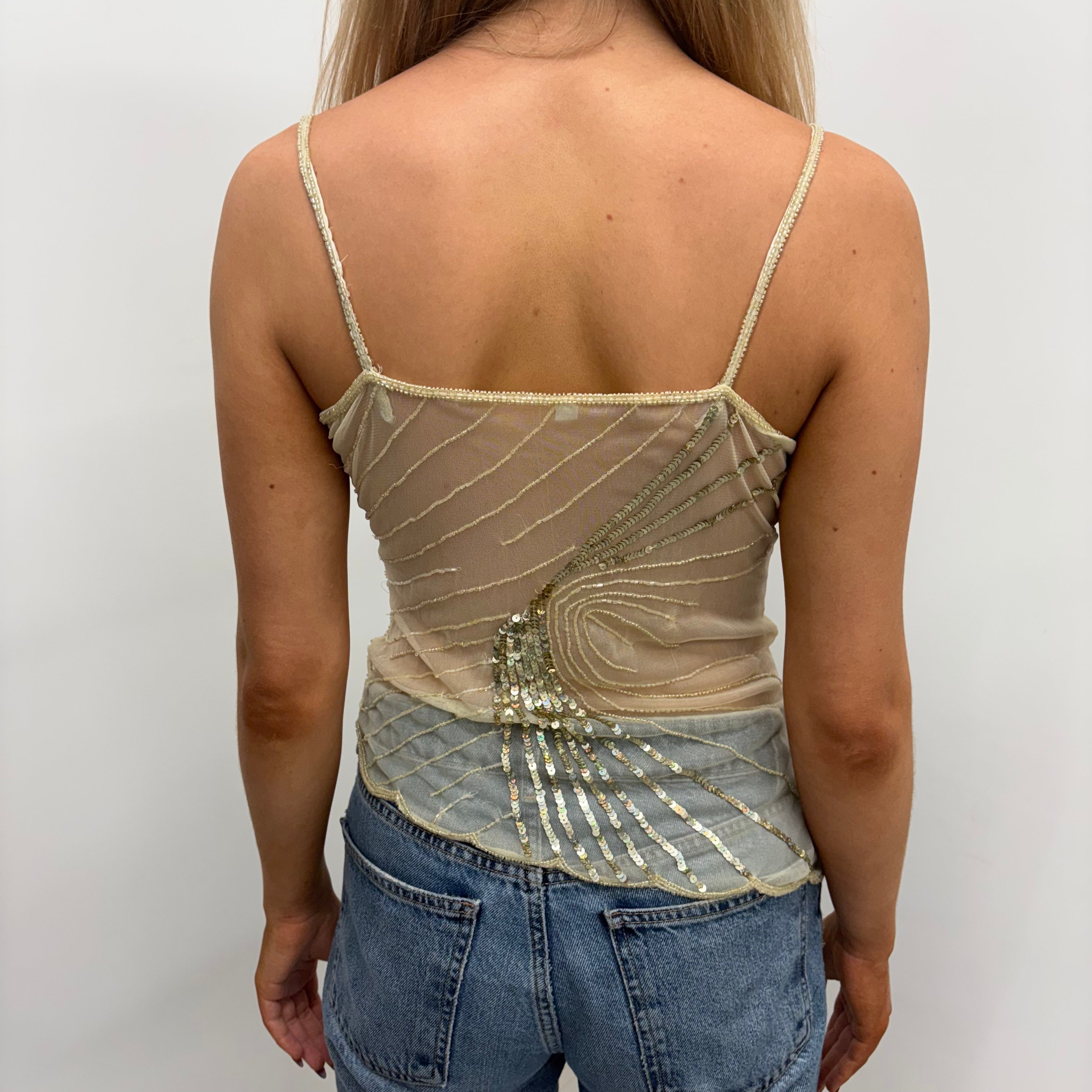 Yellow Sequin Mesh Top