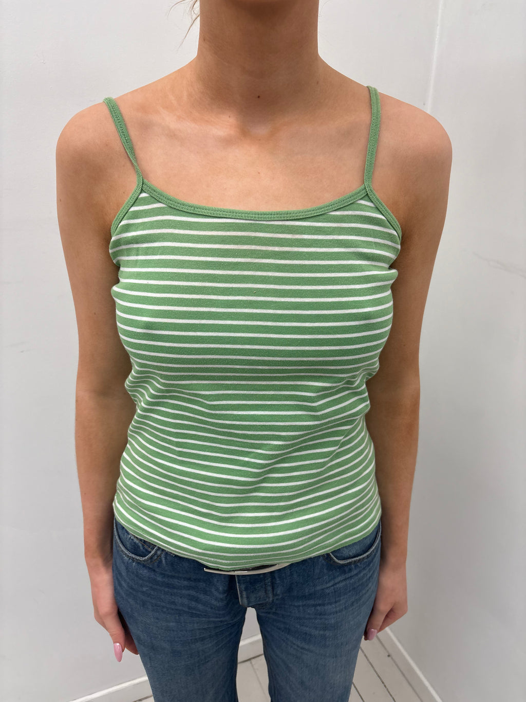 Y2K Green Striped Ribbed Camisole