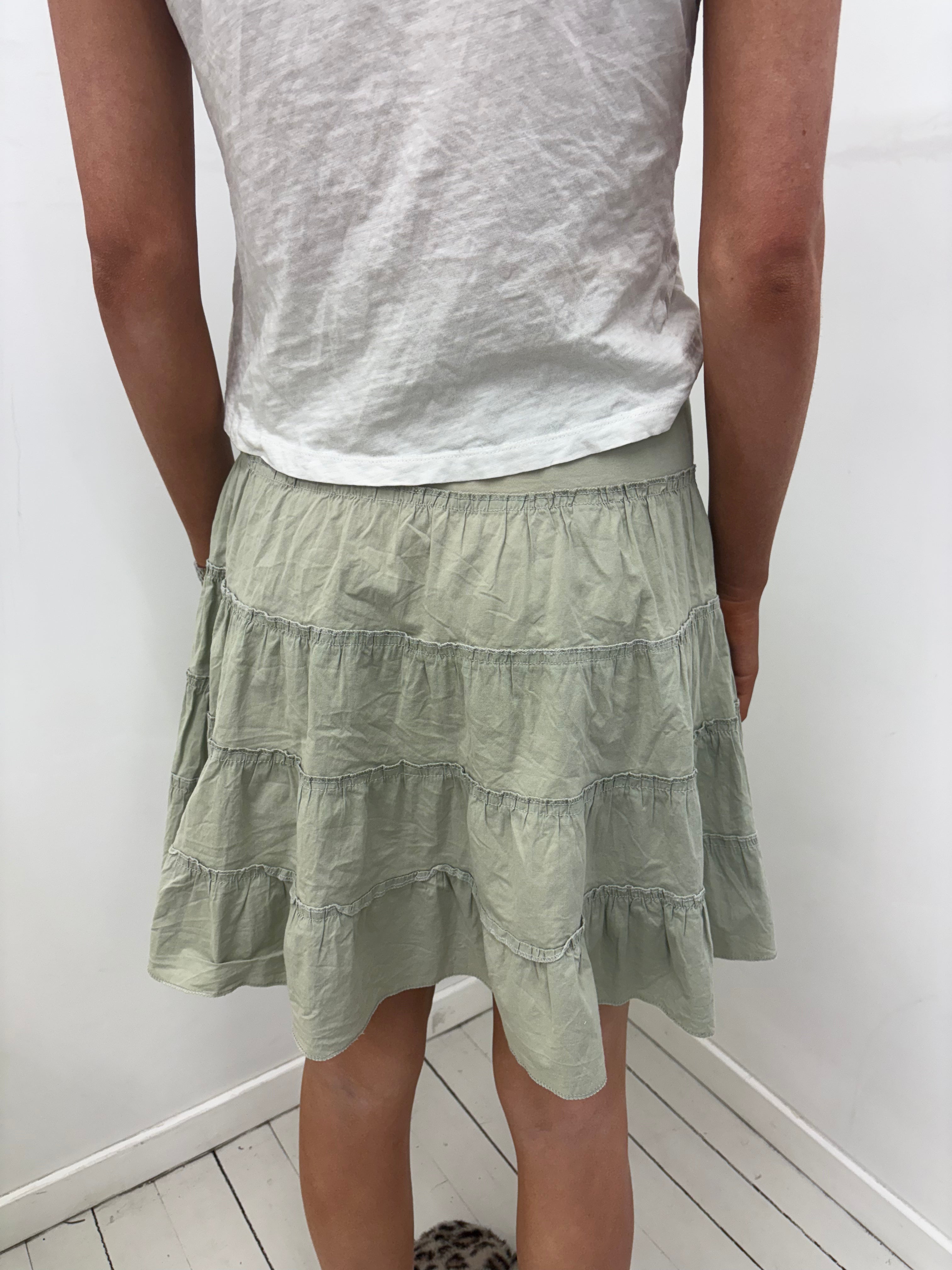 Beige Tiered Cotton Skirt Embroidered Detail