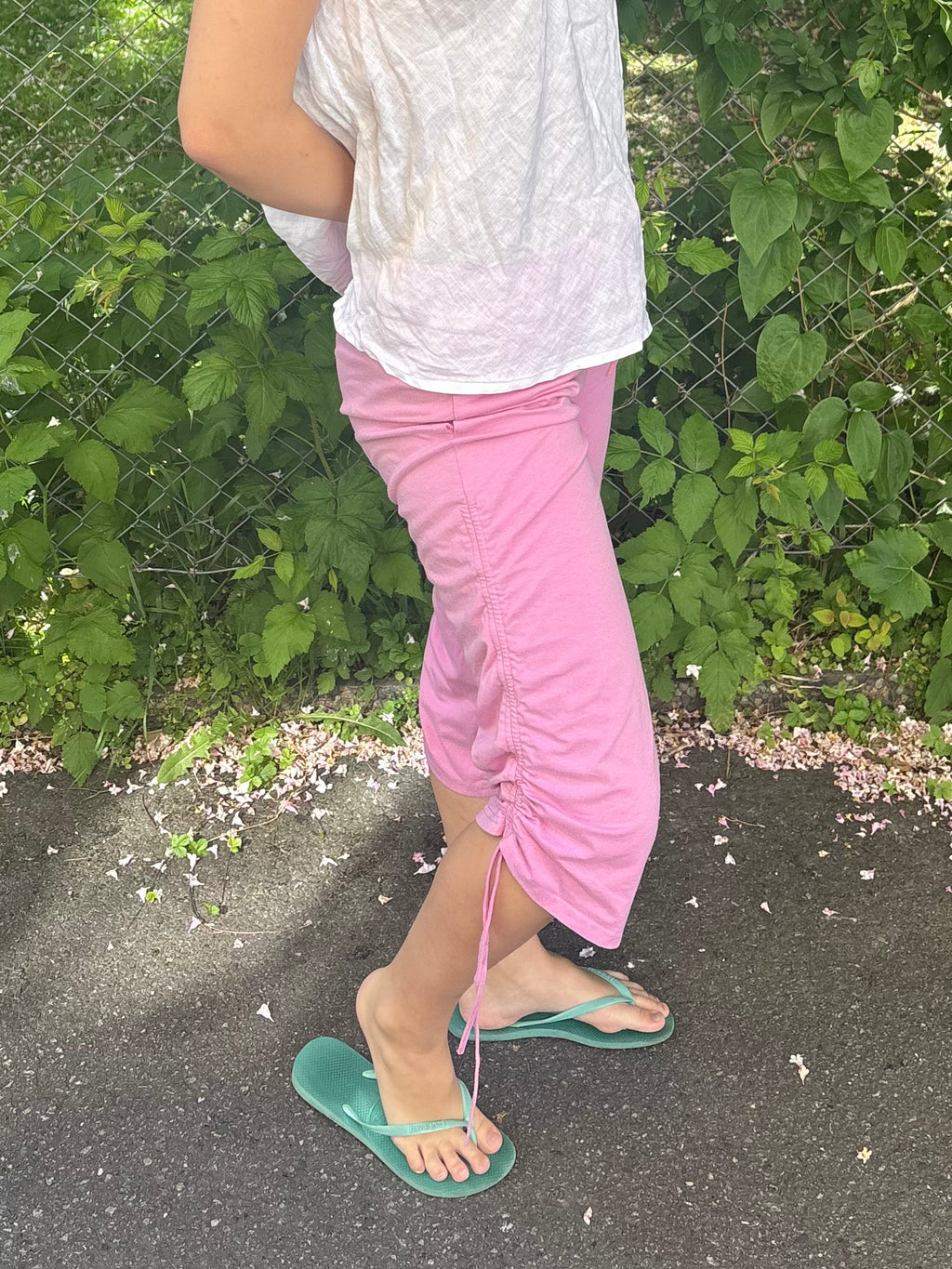 Pink Terry Cloth Drawstring Capri Pants