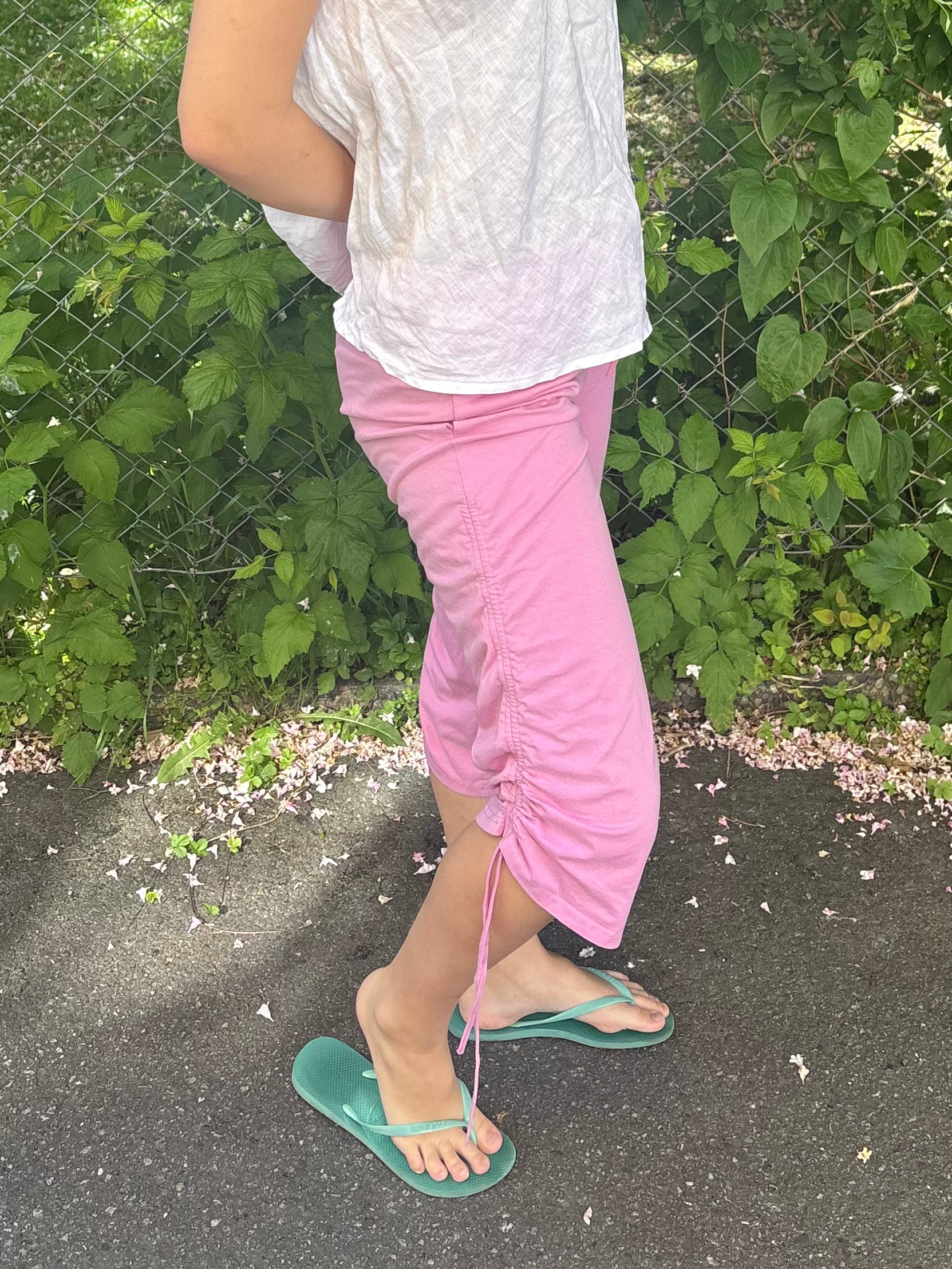 Pink Terry Cloth Drawstring Capri Pants