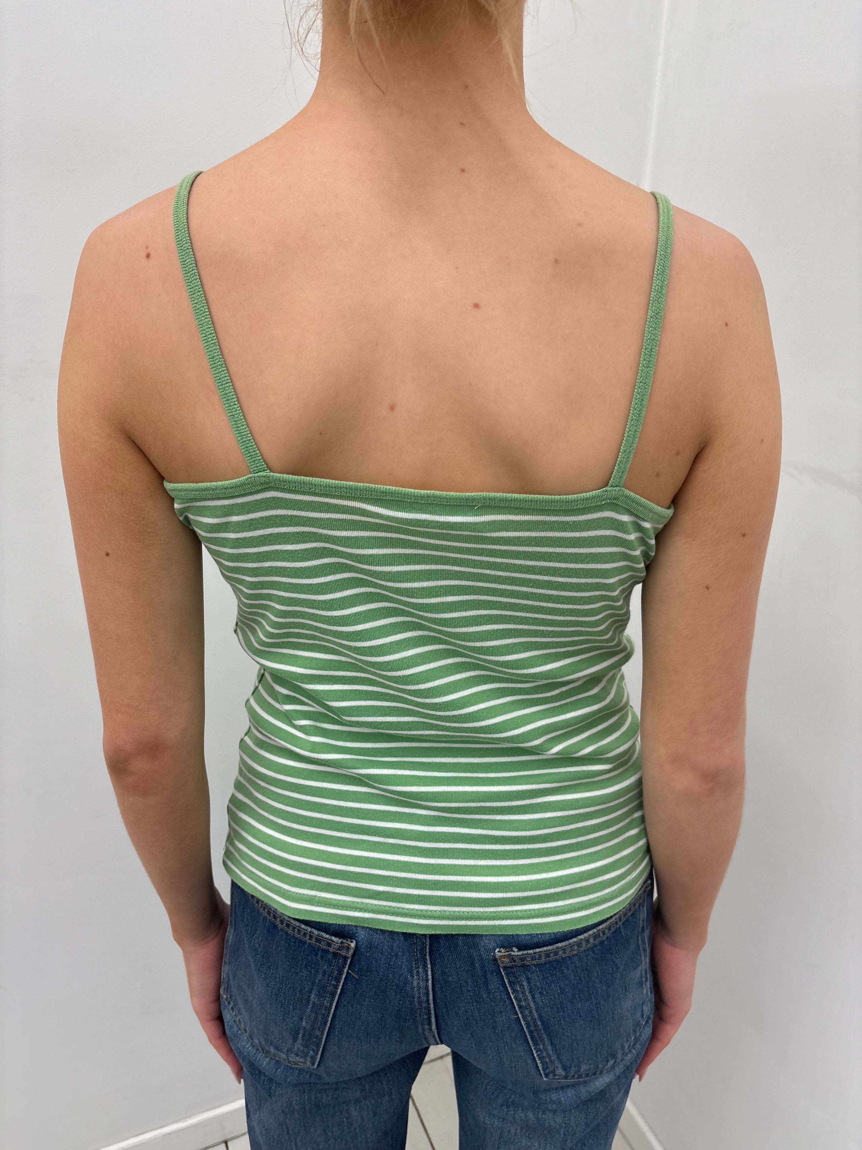 Y2K Green Striped Ribbed Camisole