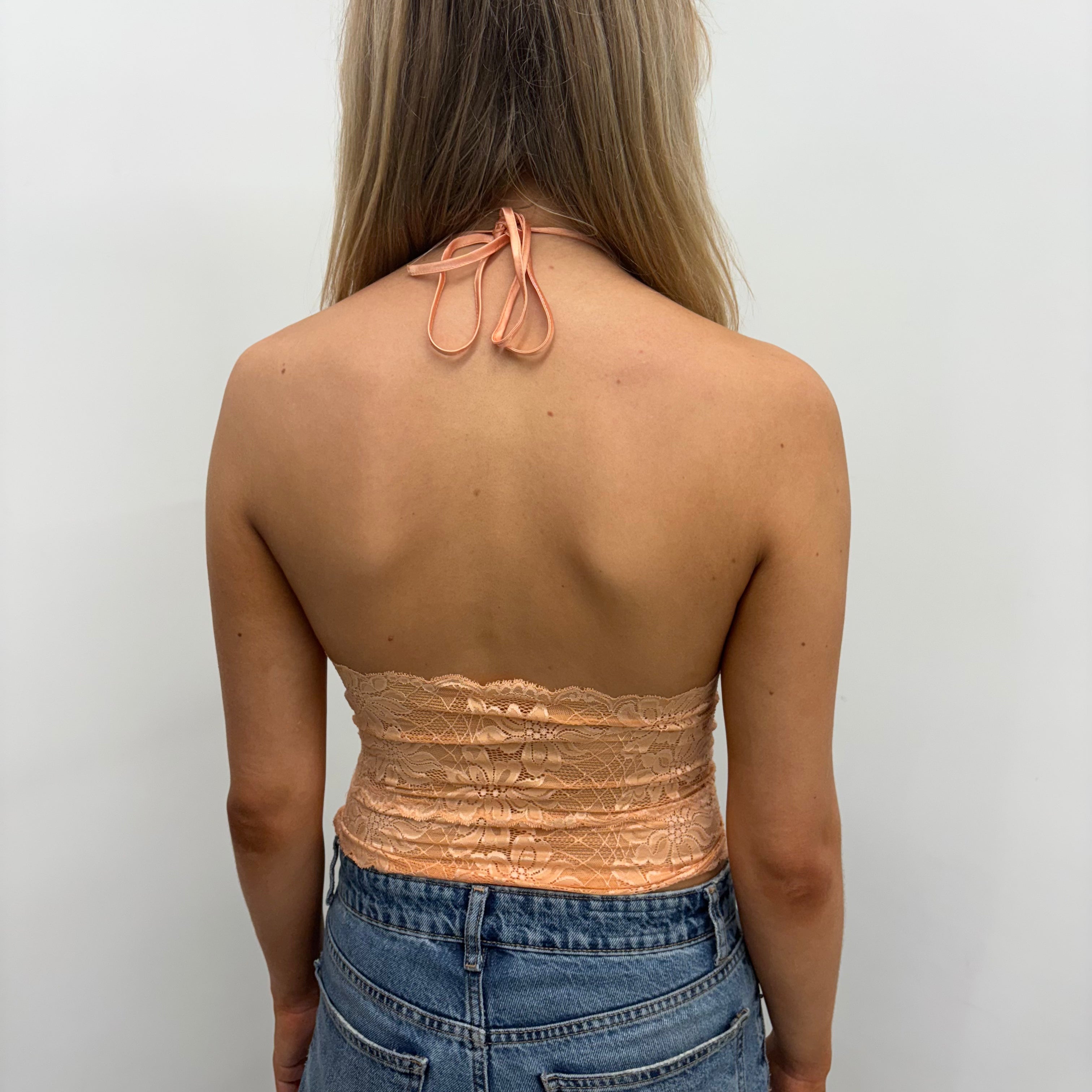Peach Lace Halterneck Top