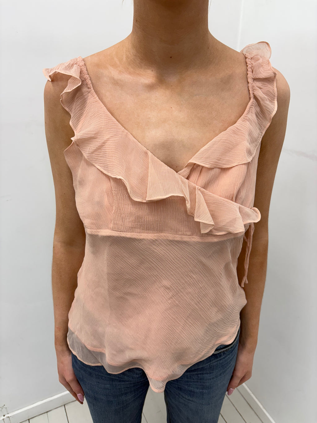 Y2K Blush Ruffle Wrap Top