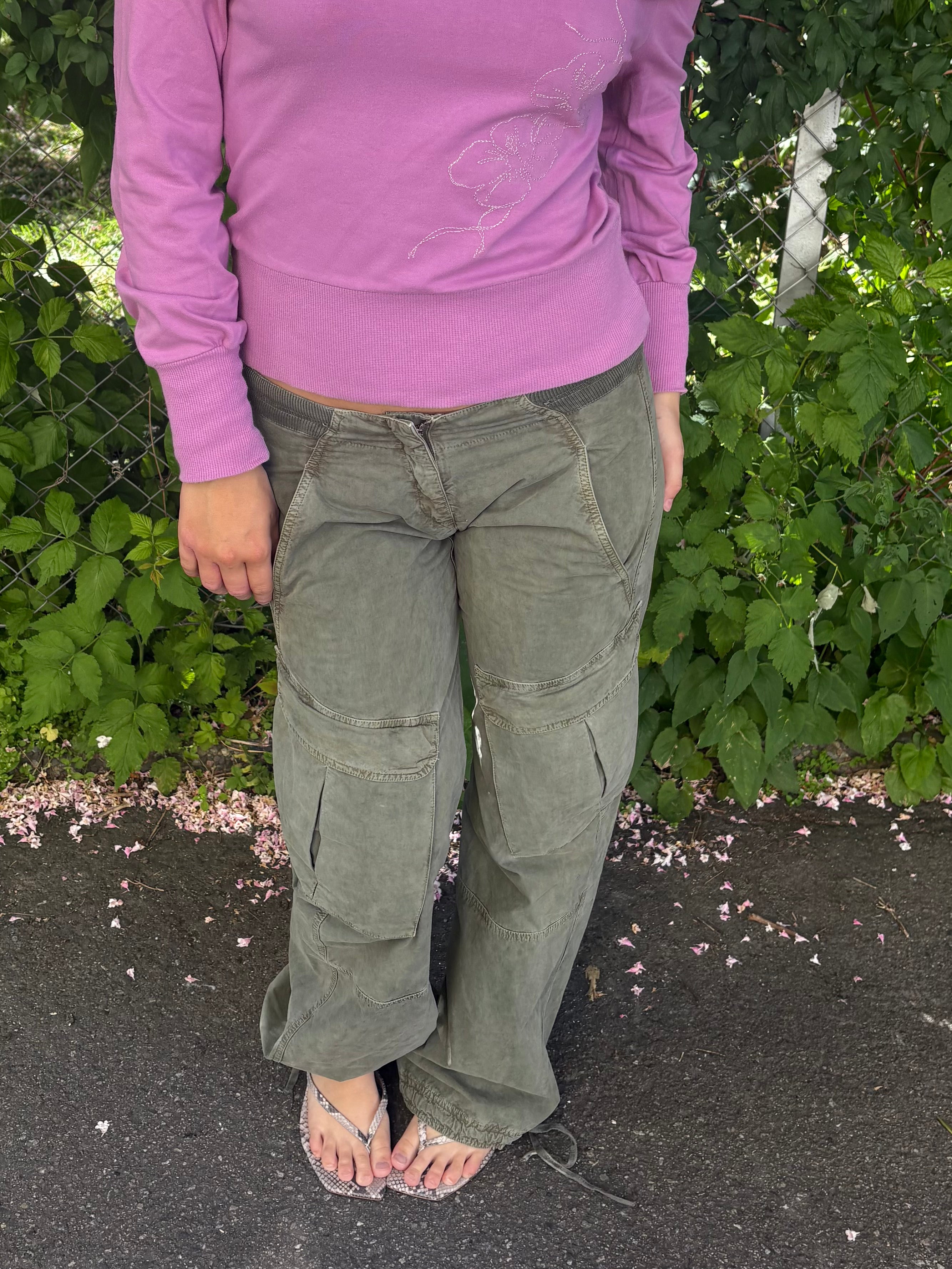 Olive Green Parachute Cargo Pants