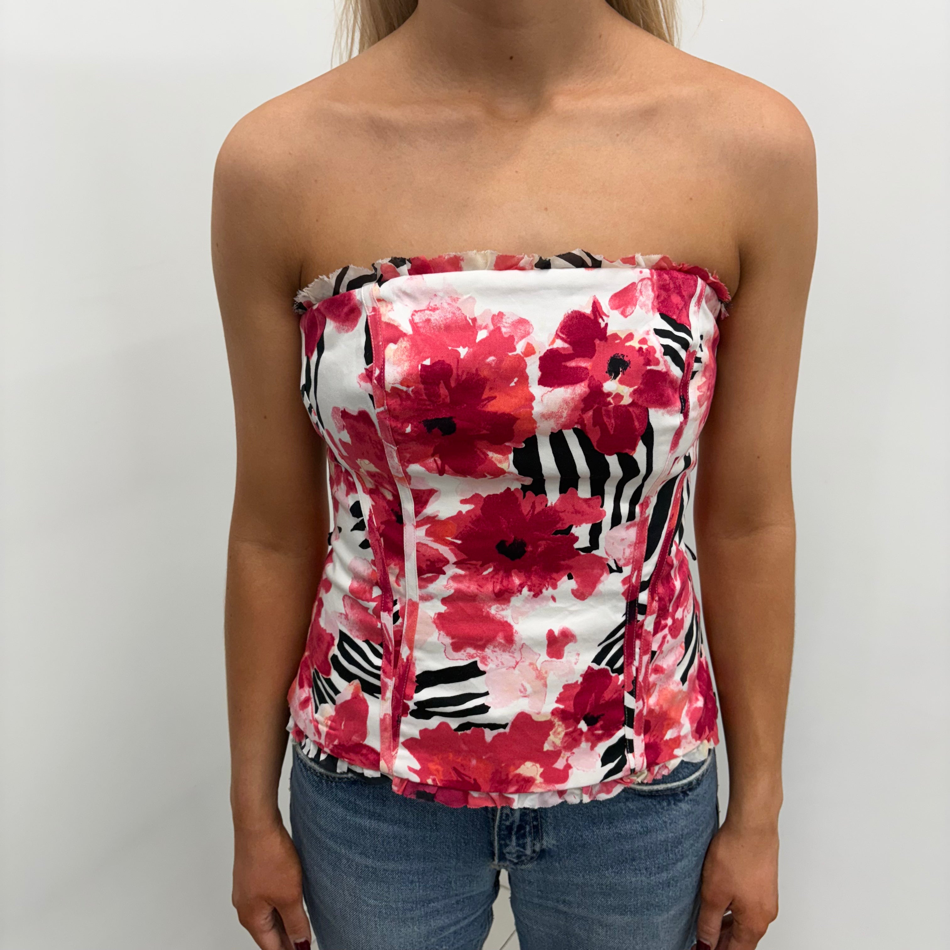 Red Floral and Zebra Print Corset Top