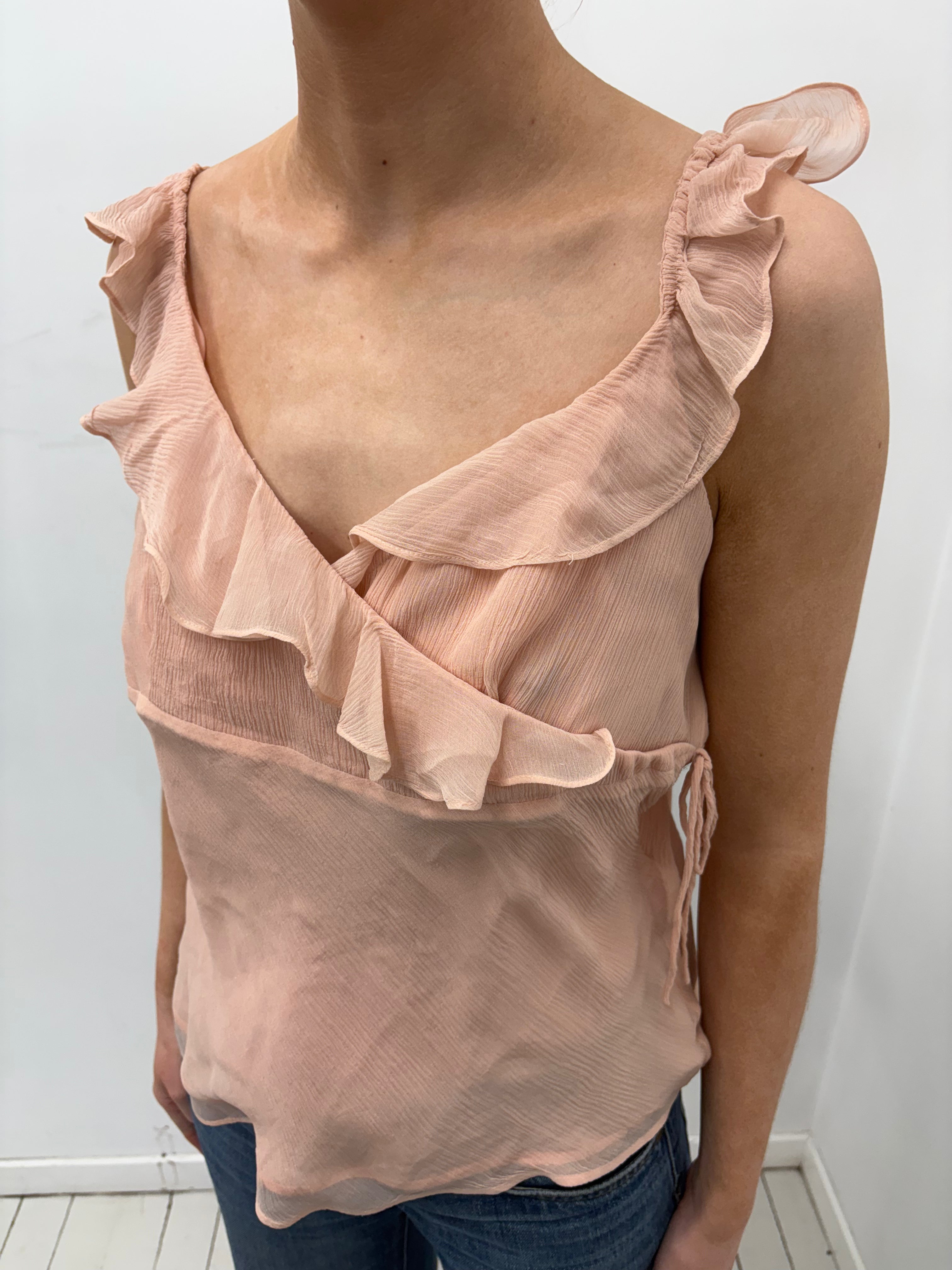 Y2K Blush Ruffle Wrap Top