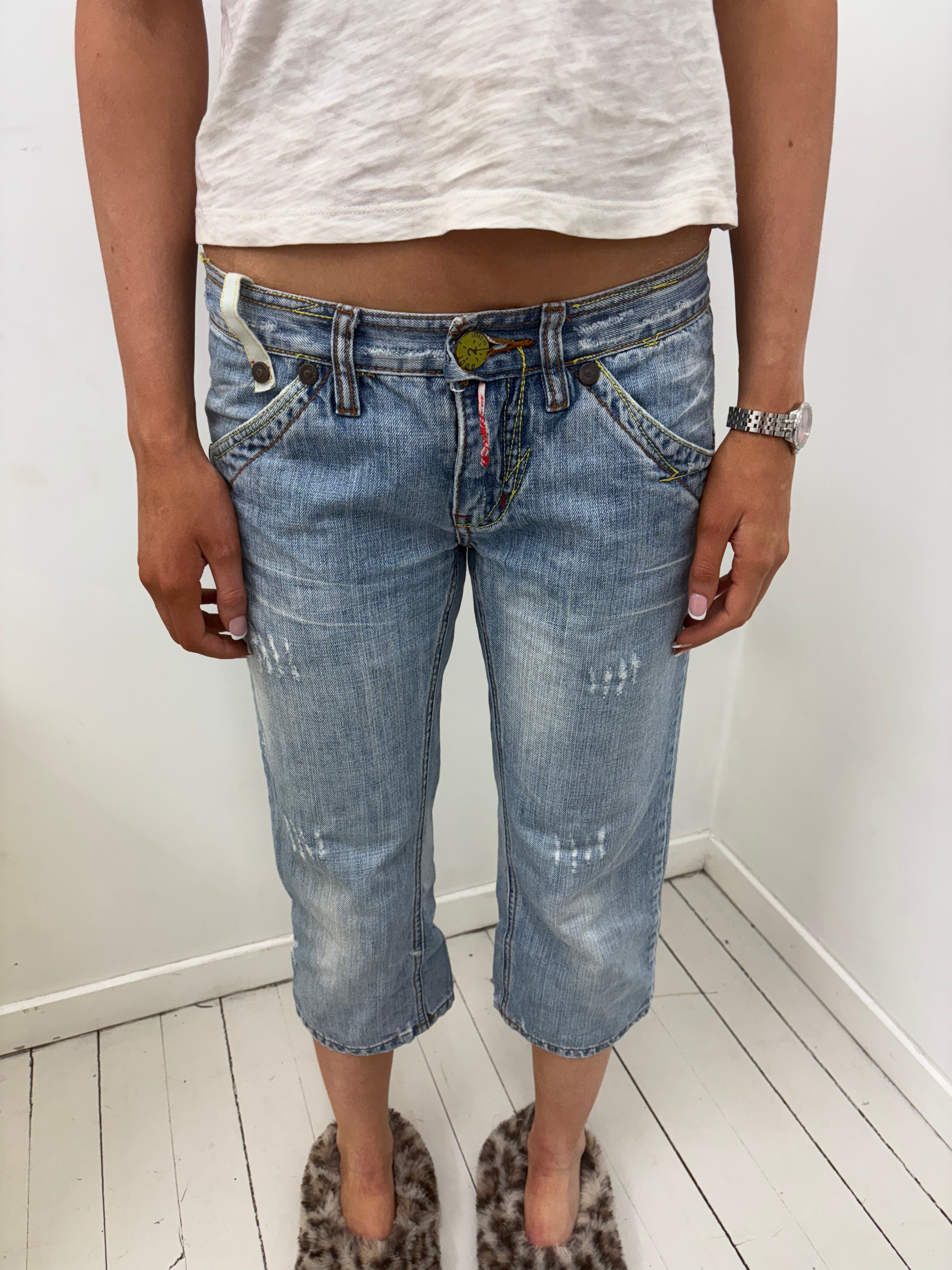 Dsquared2 Light Wash Distressed Cropped Jeans