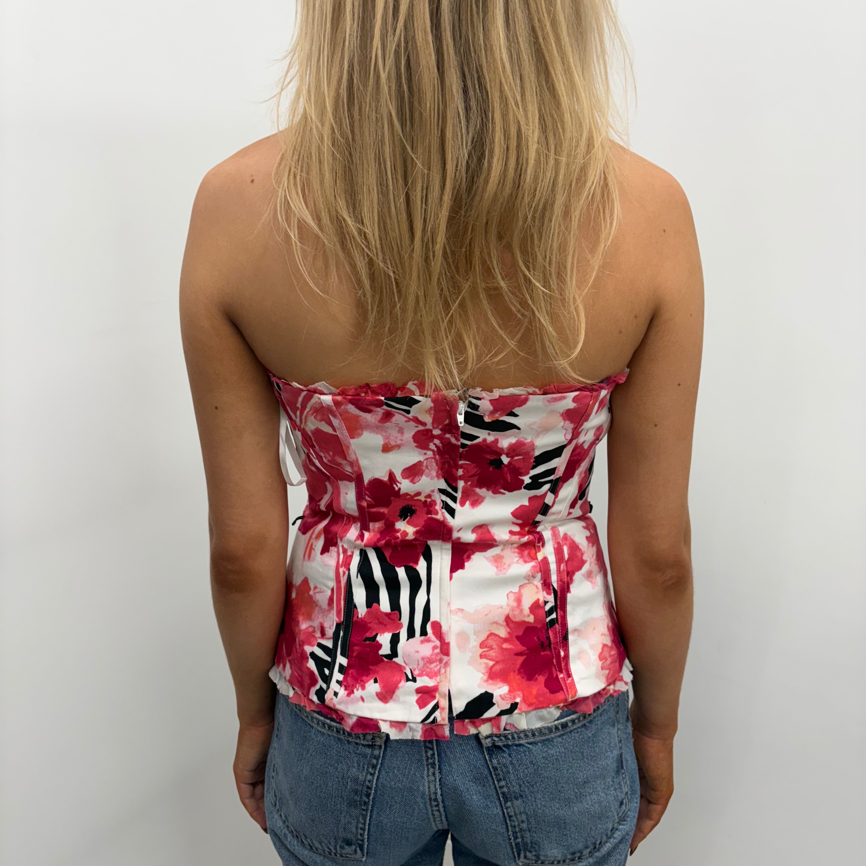Red Floral and Zebra Print Corset Top