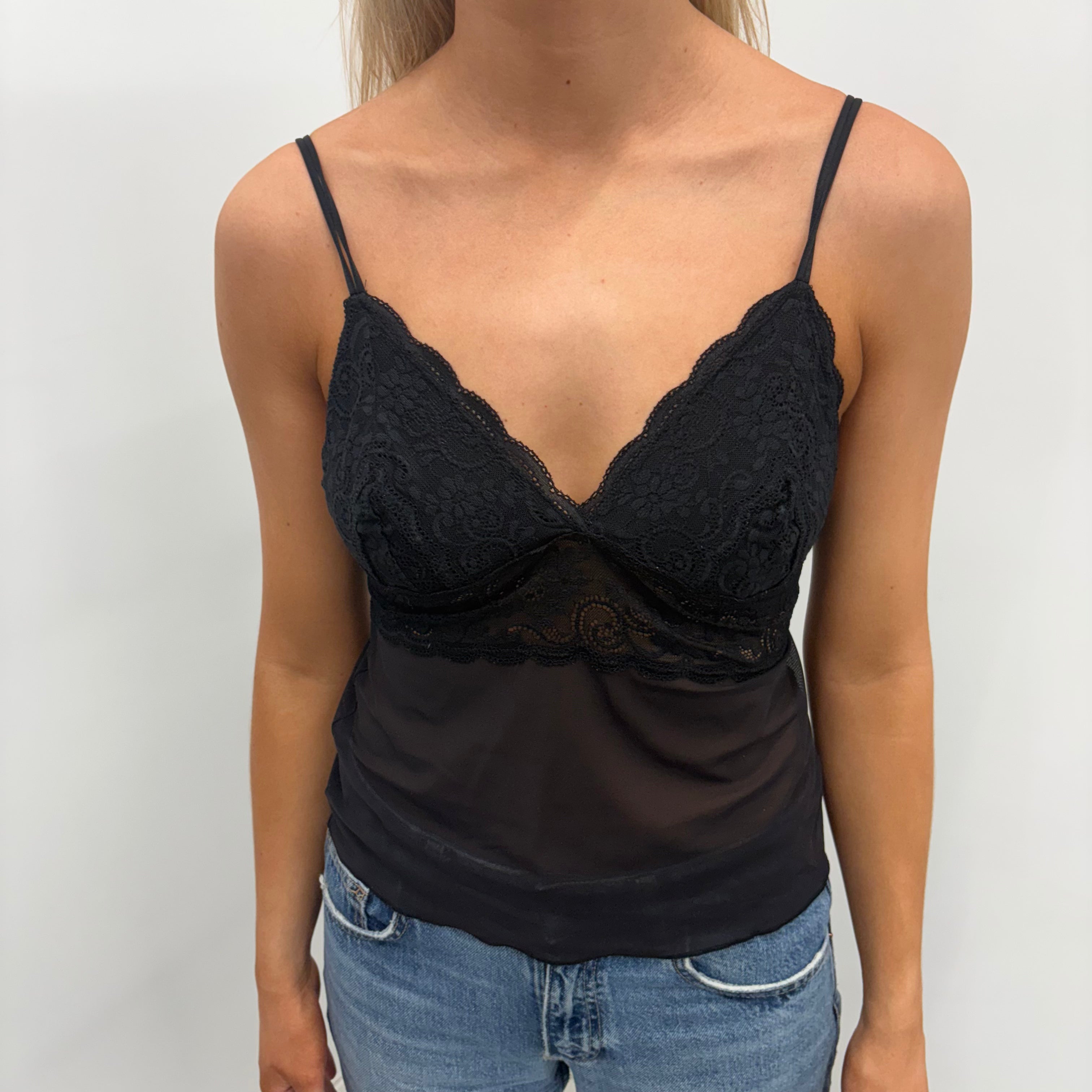 Black Mesh Camisole Top