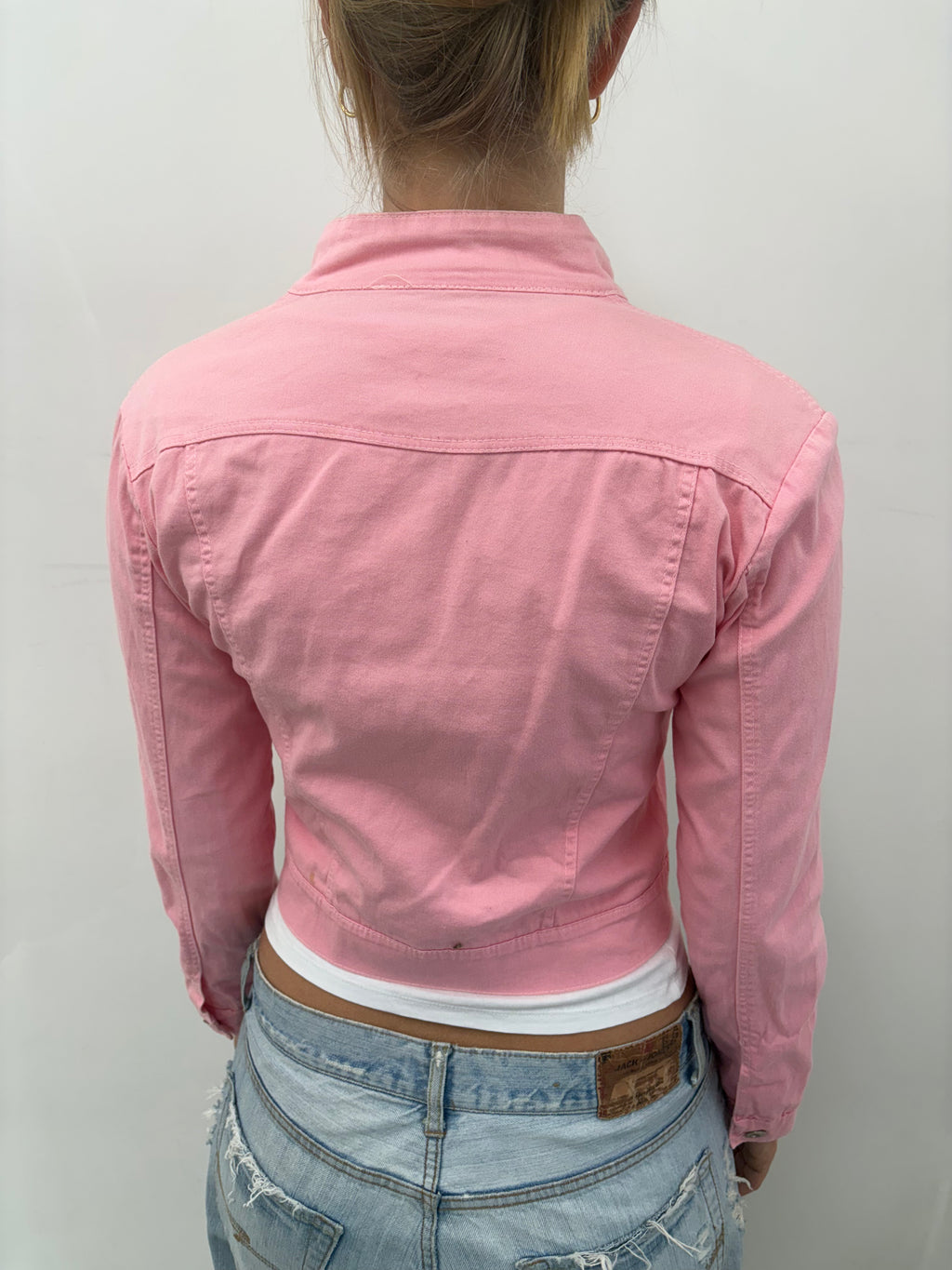 Pink Fitted Zip-Up Cropped Jacket