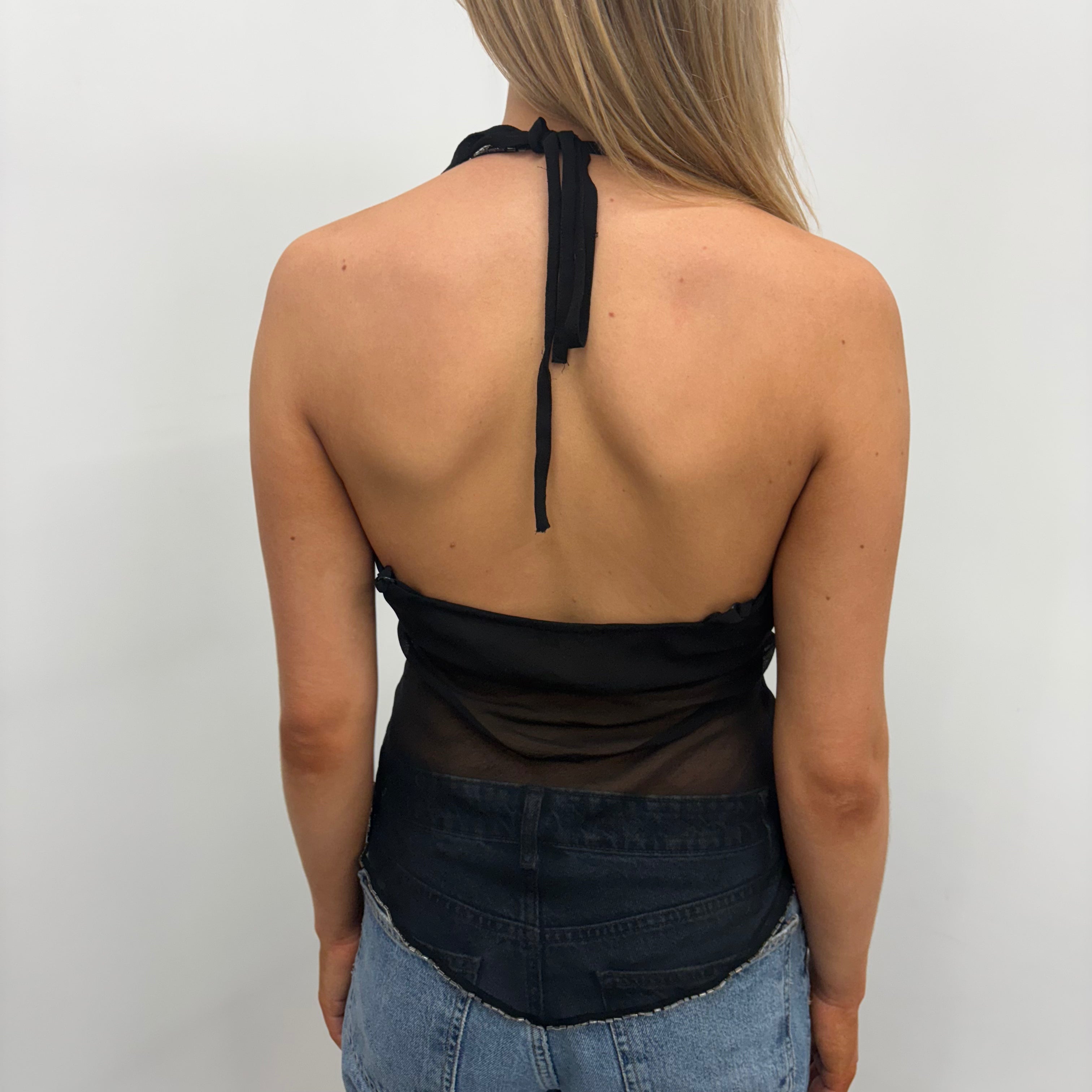 Y2K Black Halterneck Top with Beads