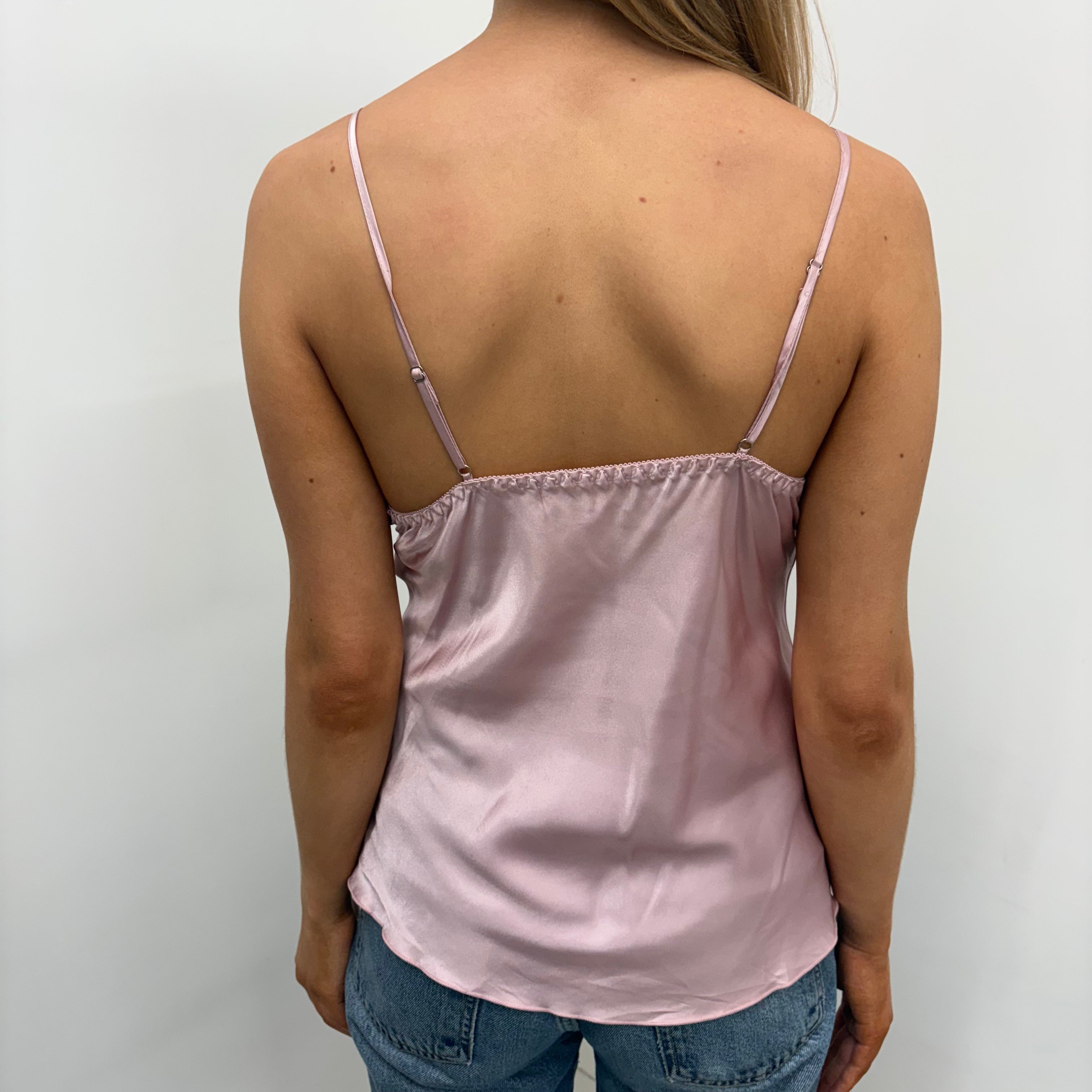 Pink Satin Camisole Top with Lace