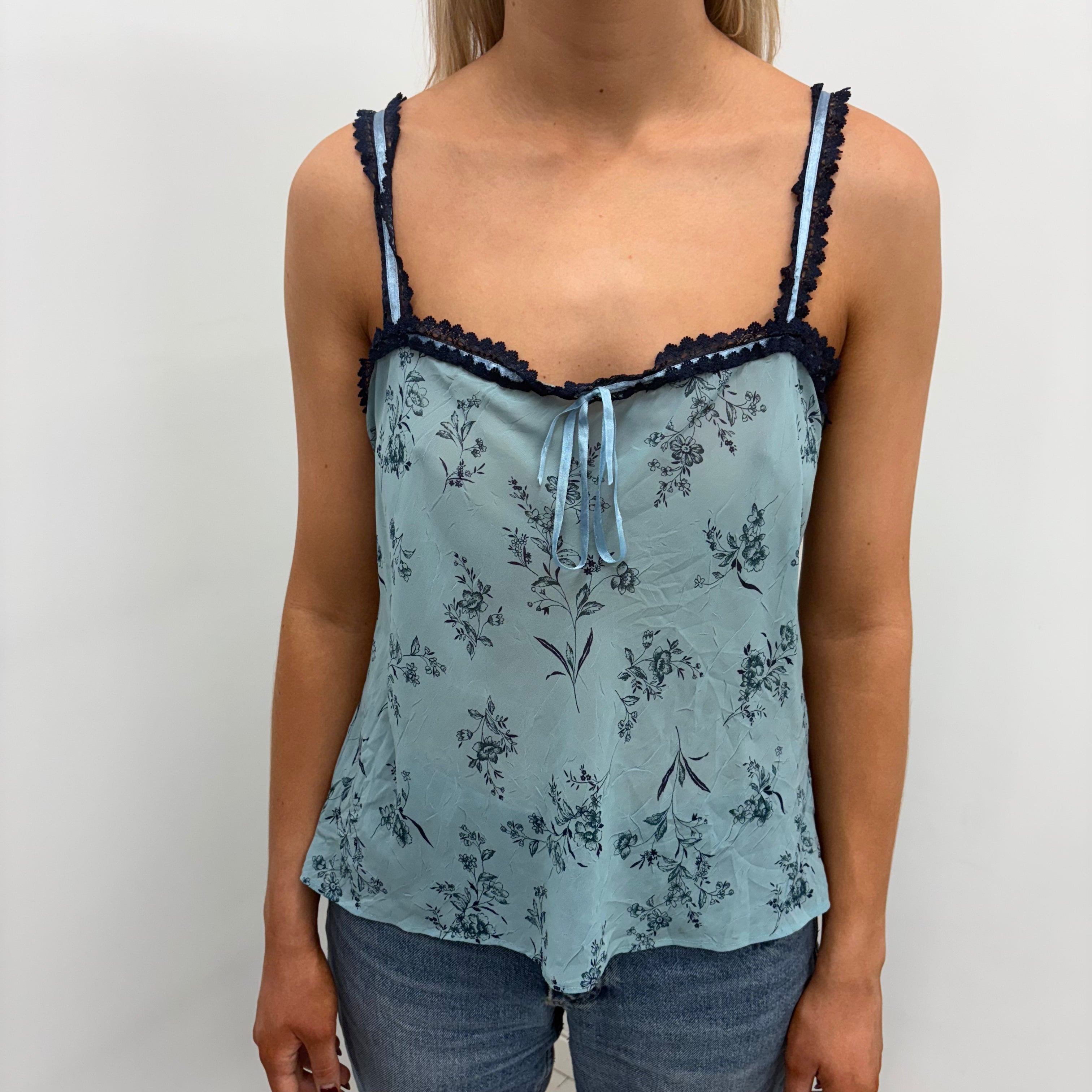 Blue Mesh Floral Camisole with Lace