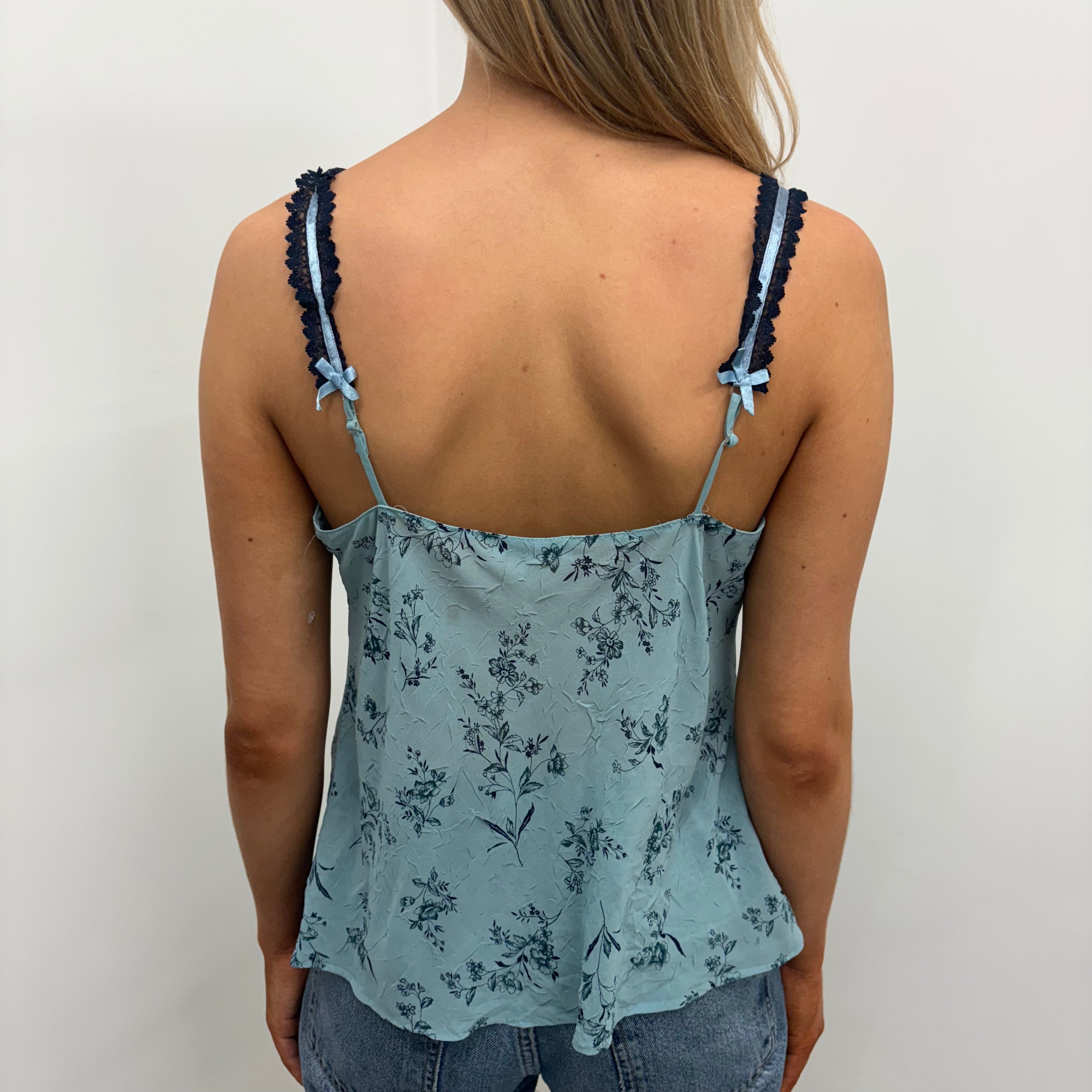 Blue Mesh Floral Camisole with Lace