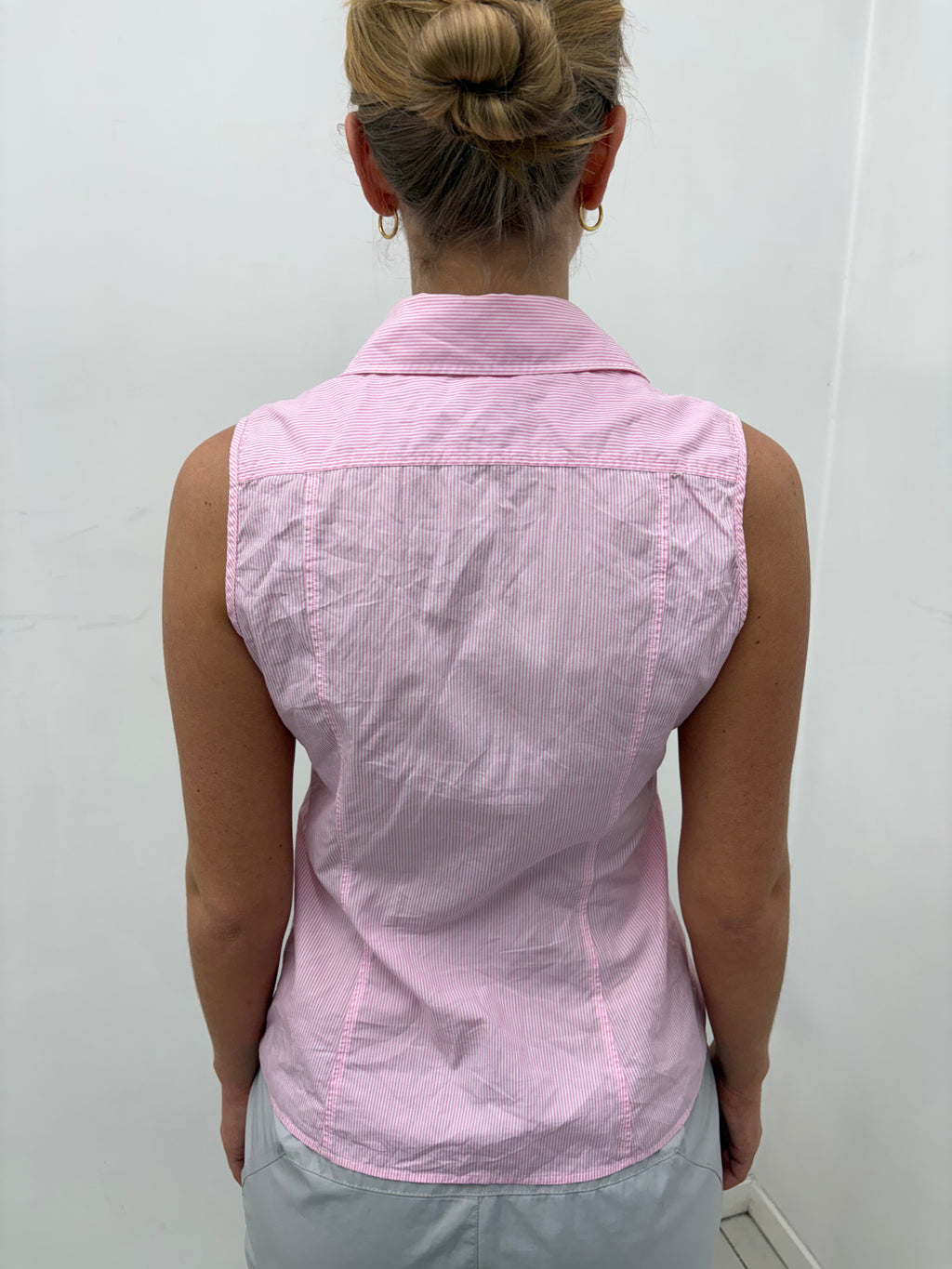Pink Pinstripe Sleeveless Button-Up Shirt