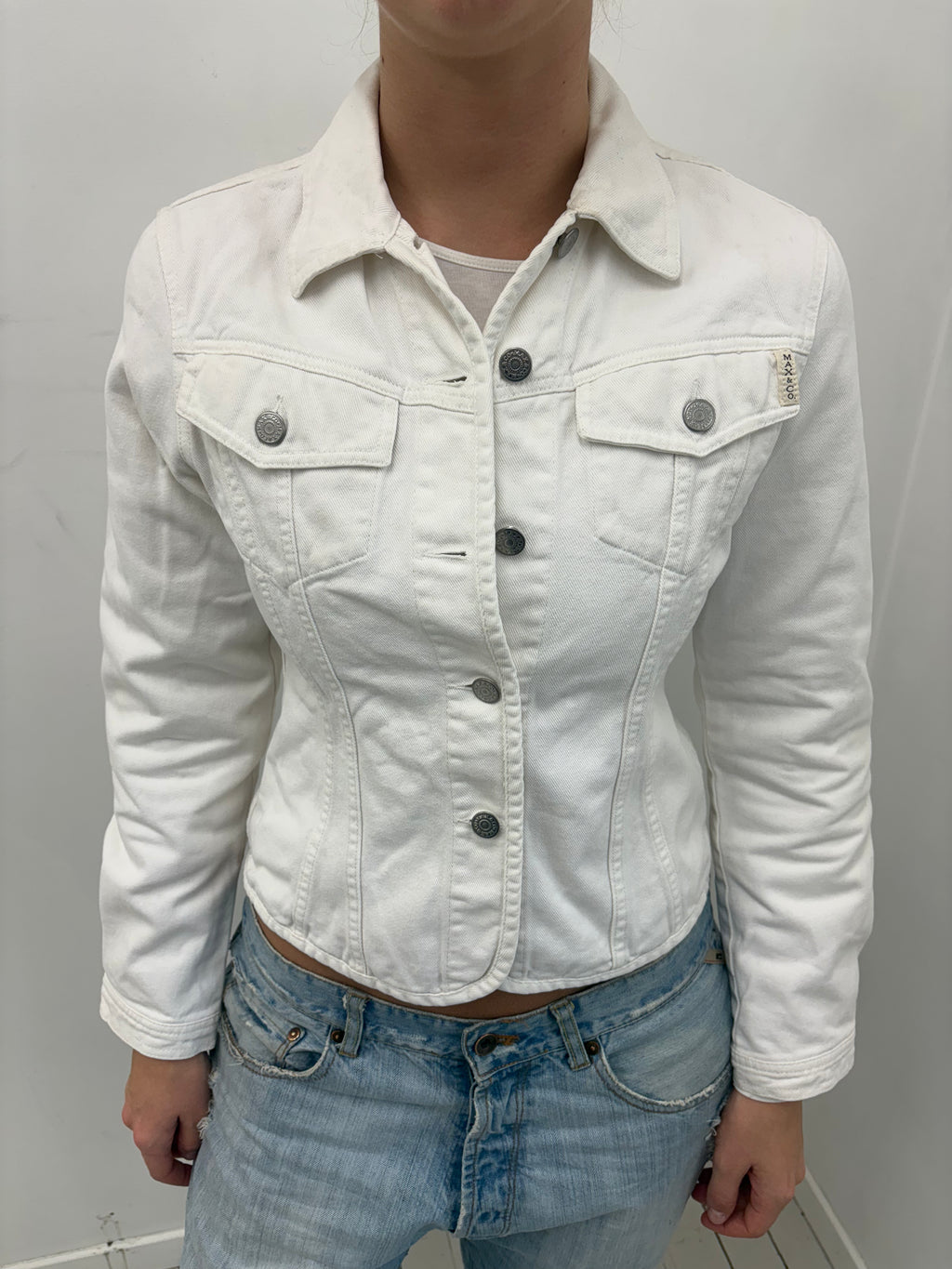 White Fitted Denim Button Jacket