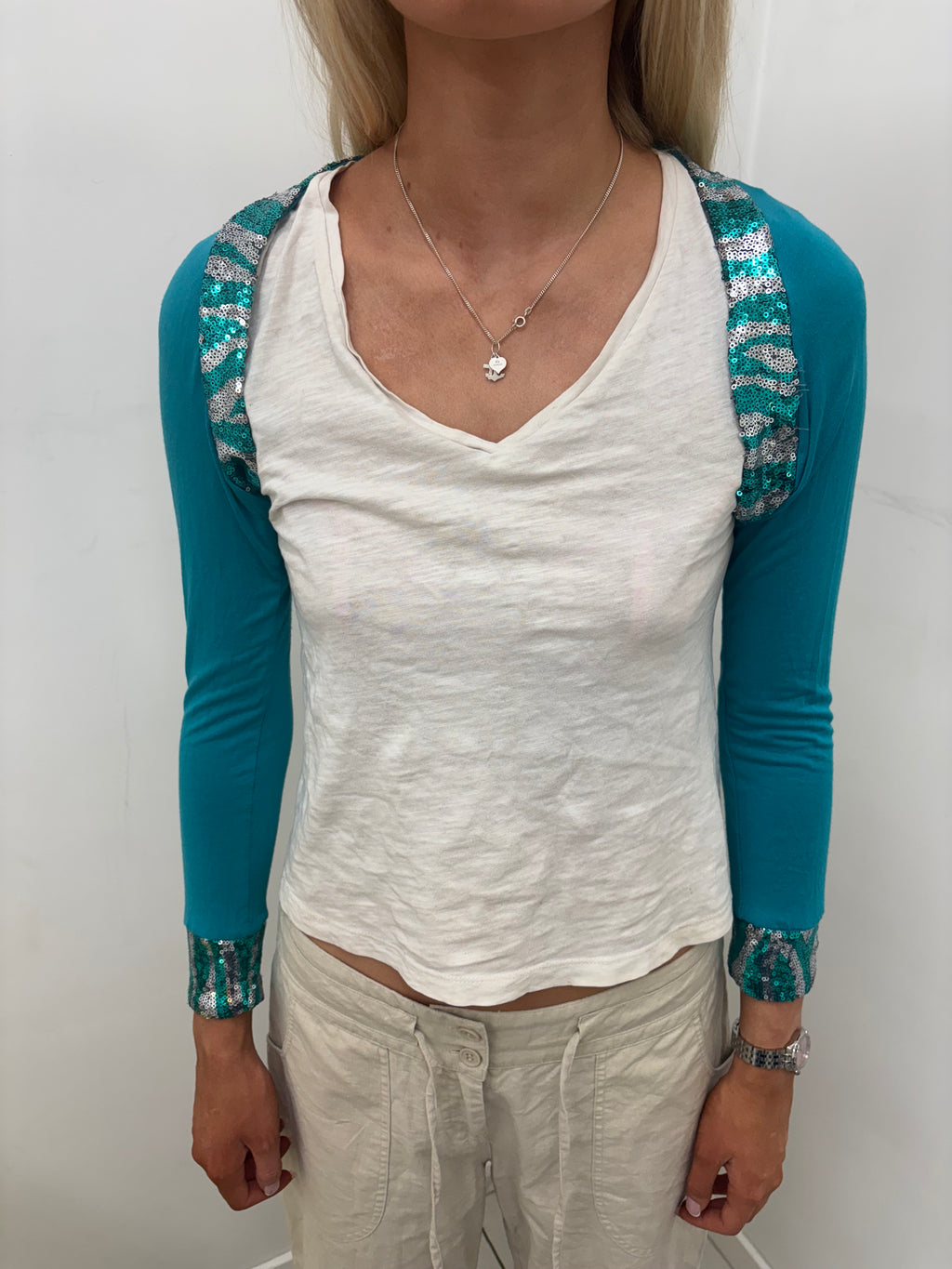 Teal Sequin Bolero Shrug Long Sleeve