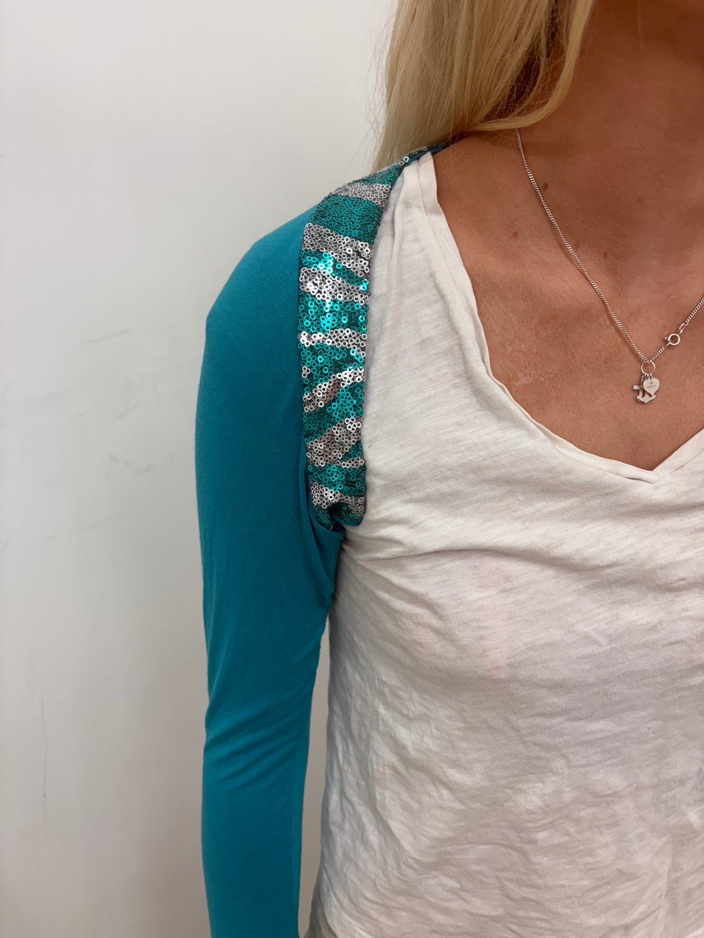 Teal Sequin Bolero Shrug Long Sleeve