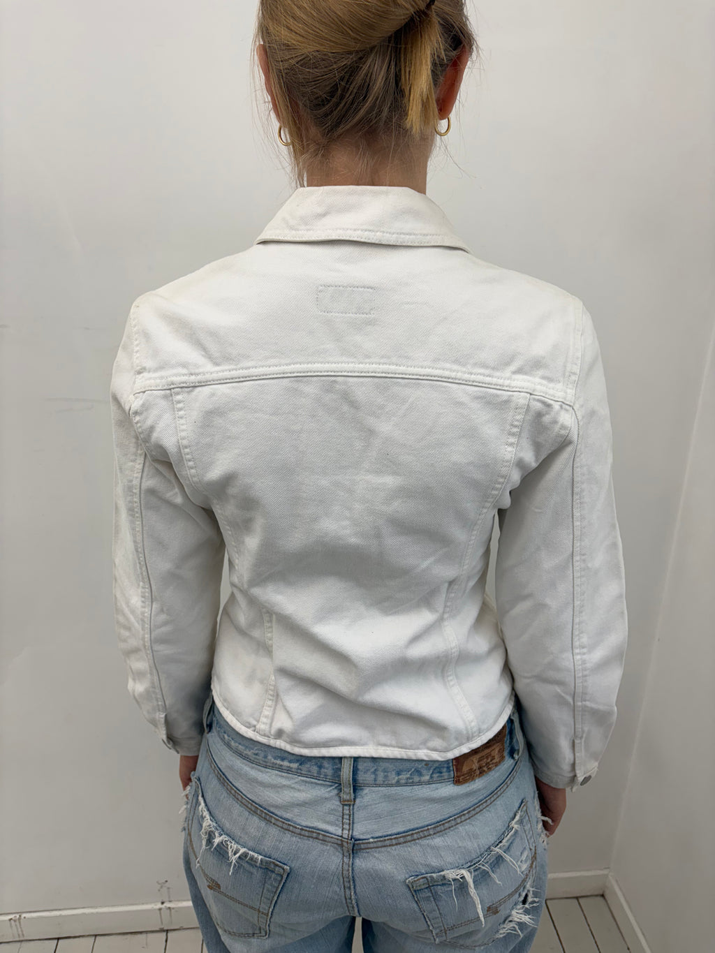White Fitted Denim Button Jacket