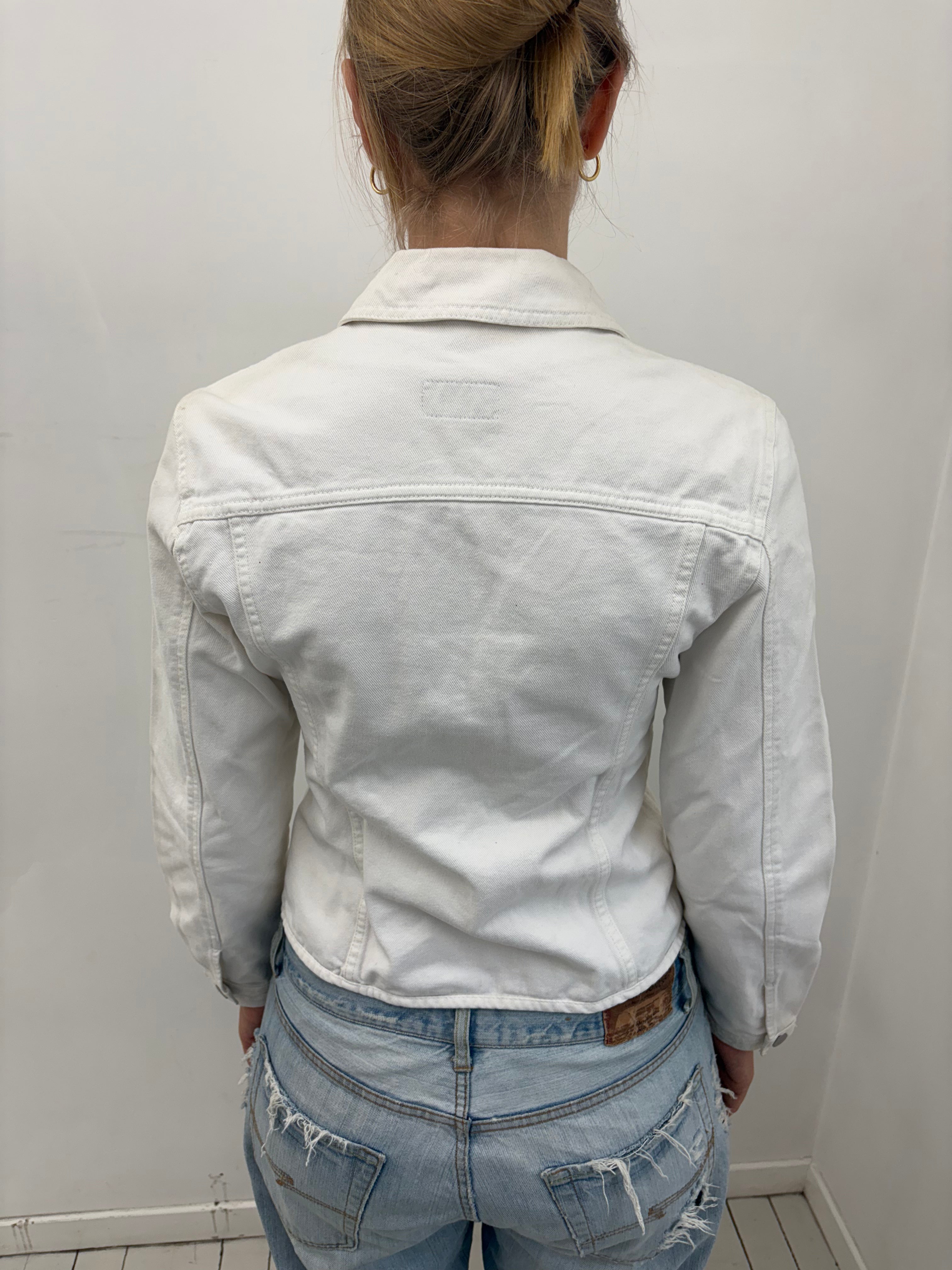 White Fitted Denim Button Jacket
