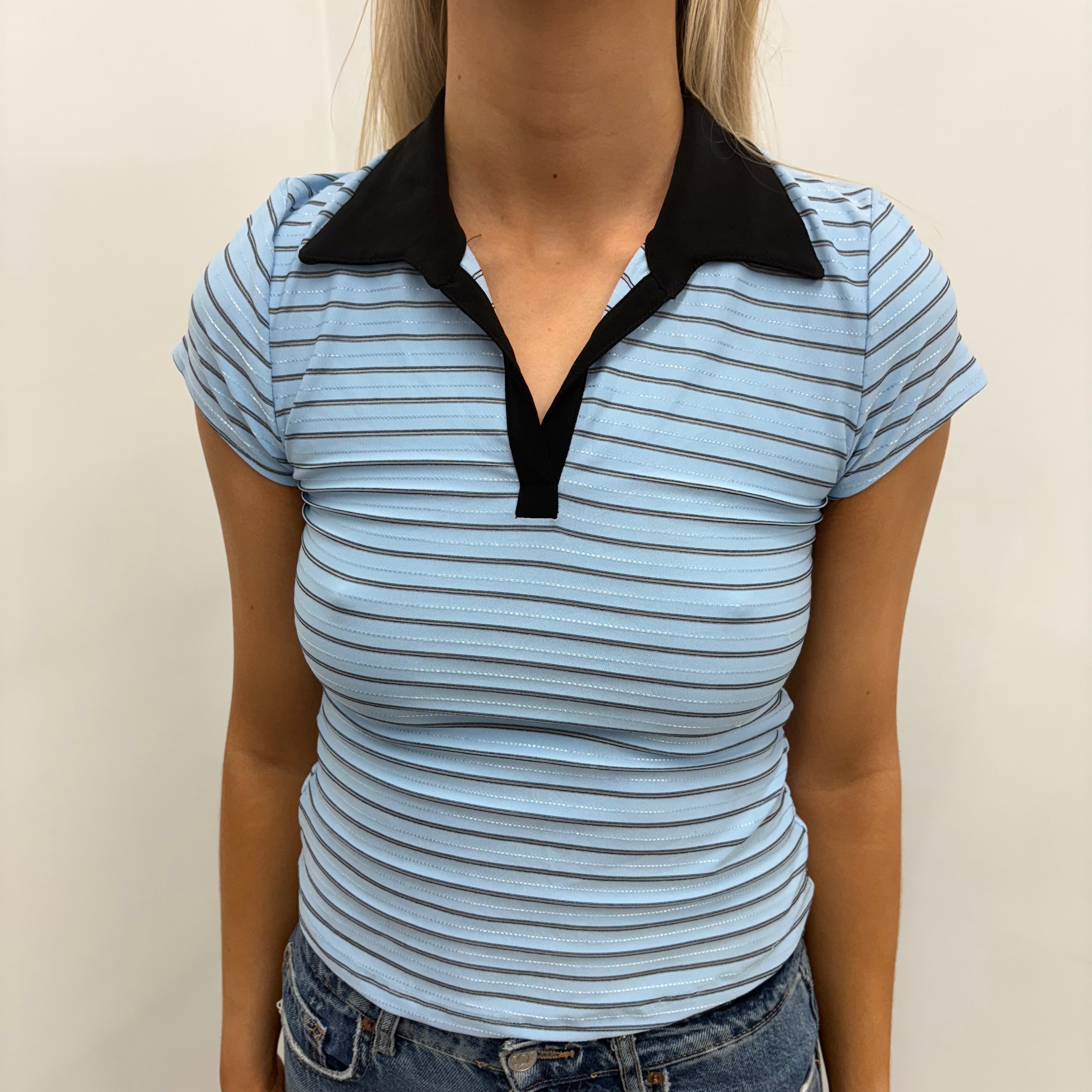 Blue Striped Piqué T-Shirt