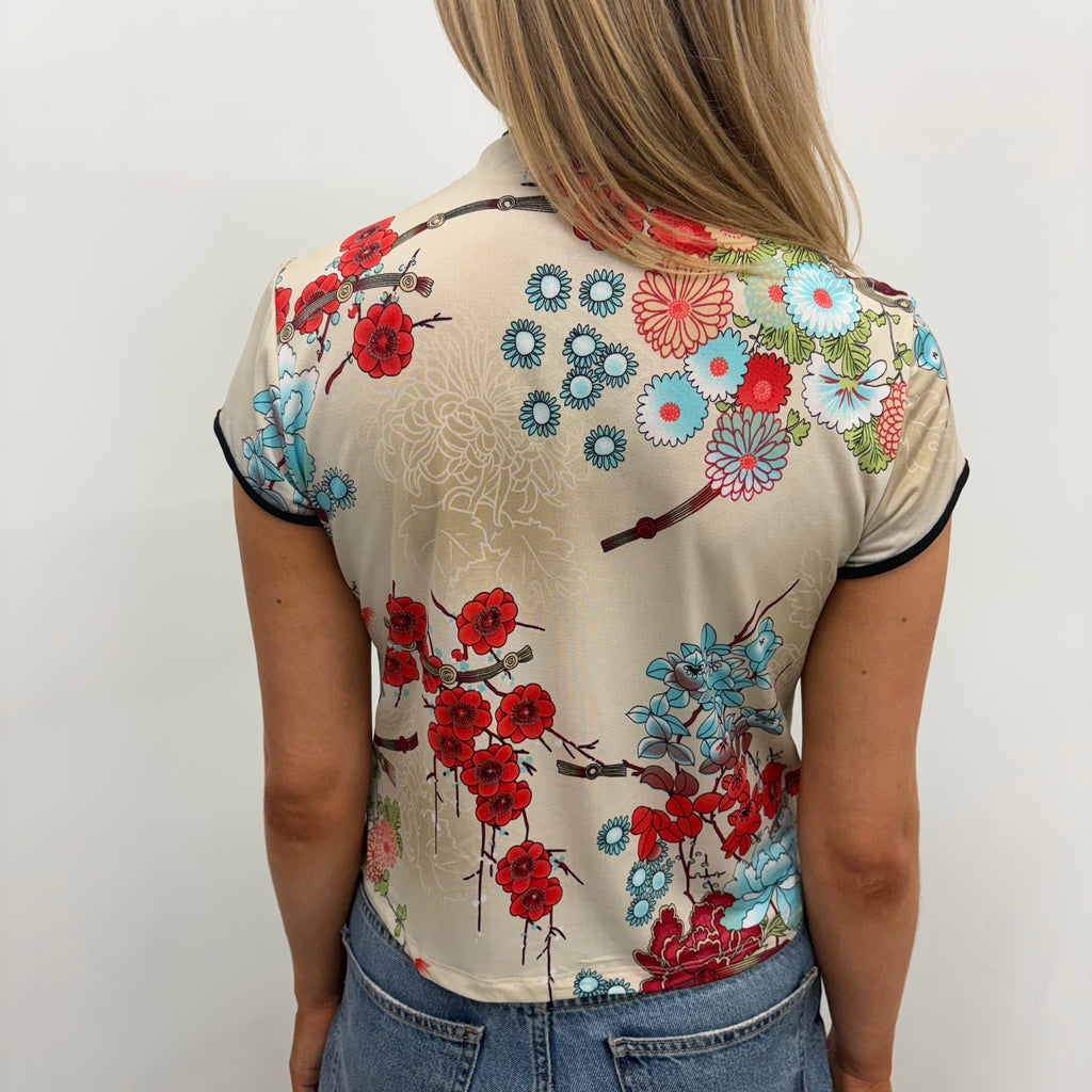Beige Floral Oriental-Style Top