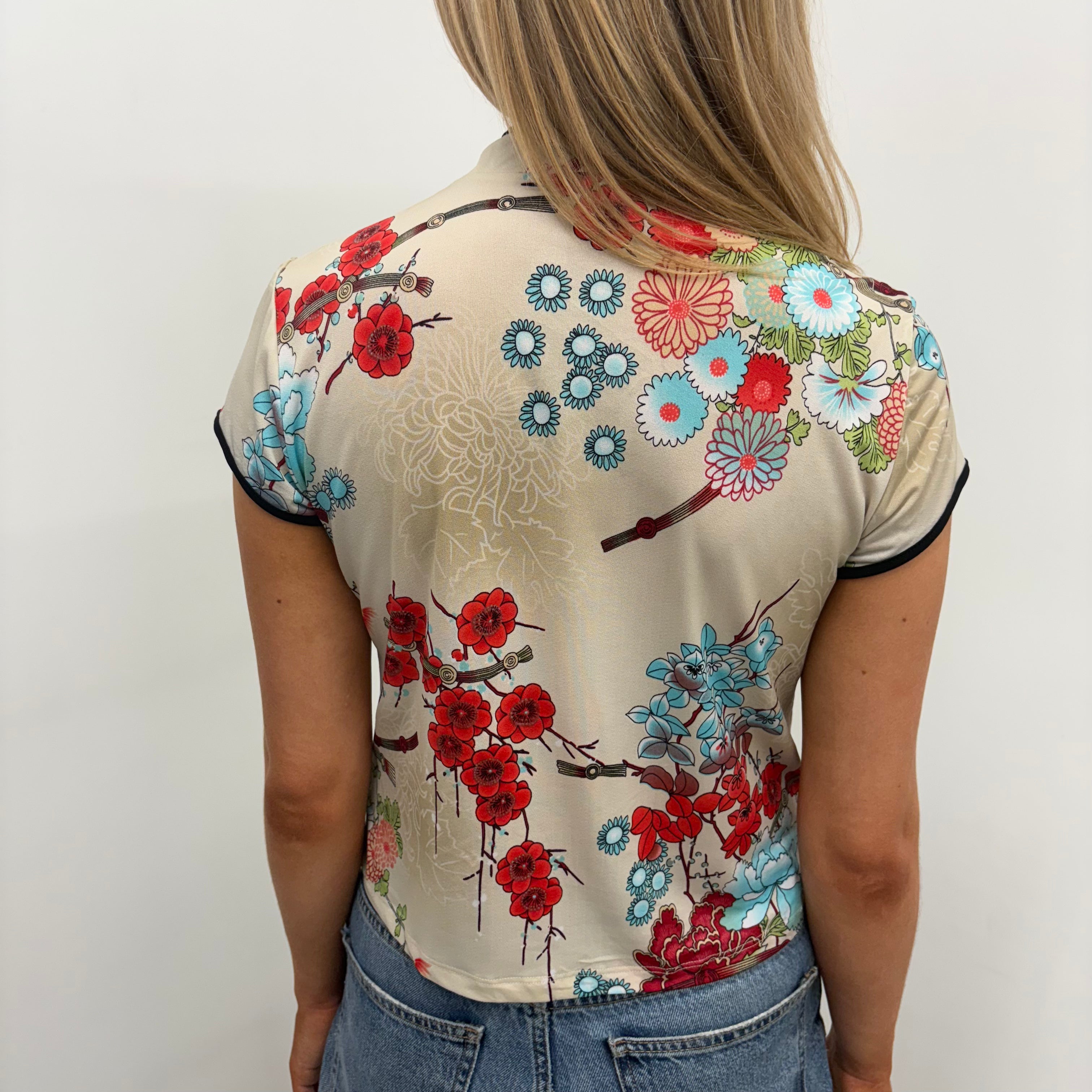 Beige Floral Oriental-Style Top