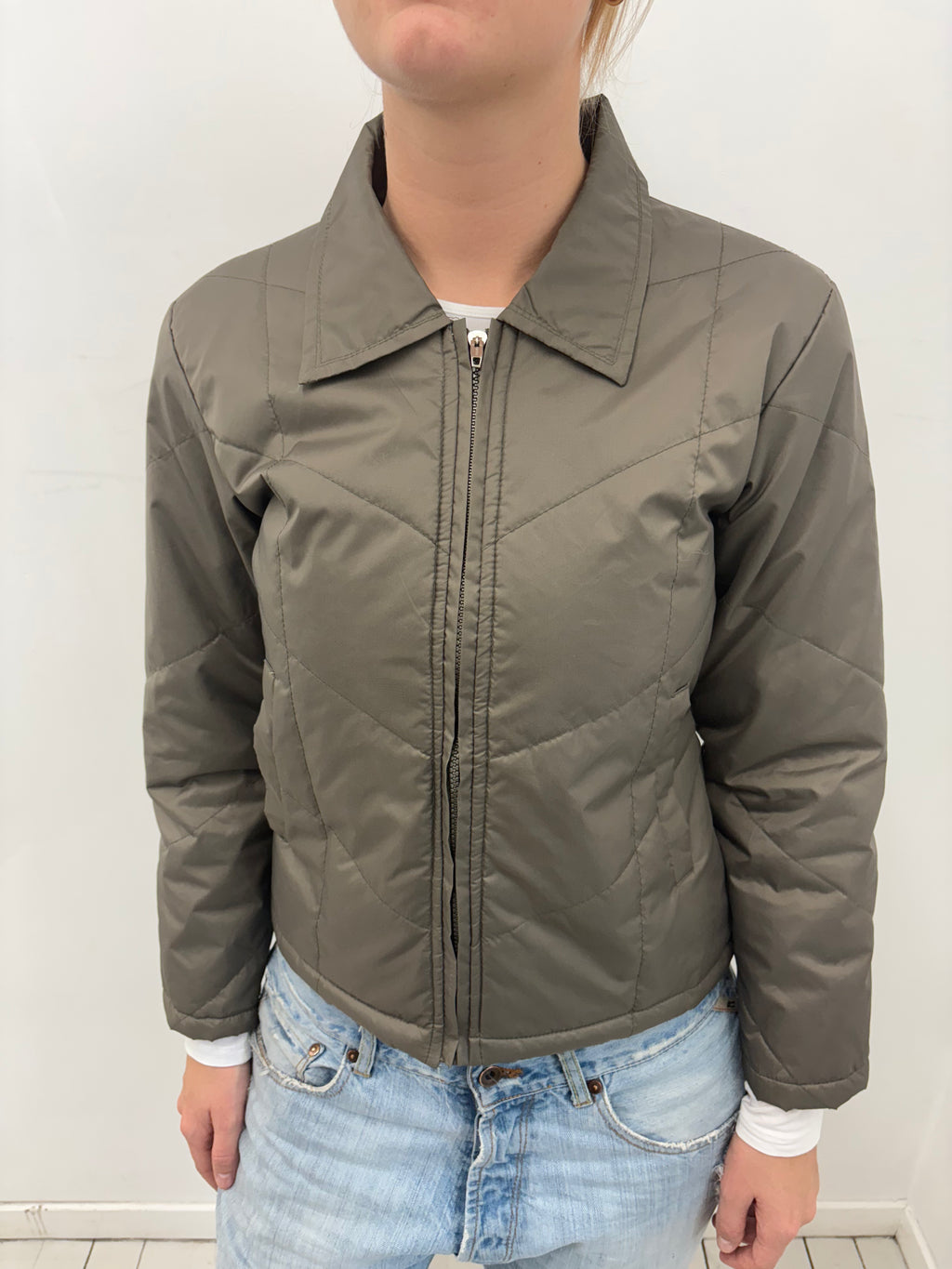 Olive Quilted Zip-Up Jacket