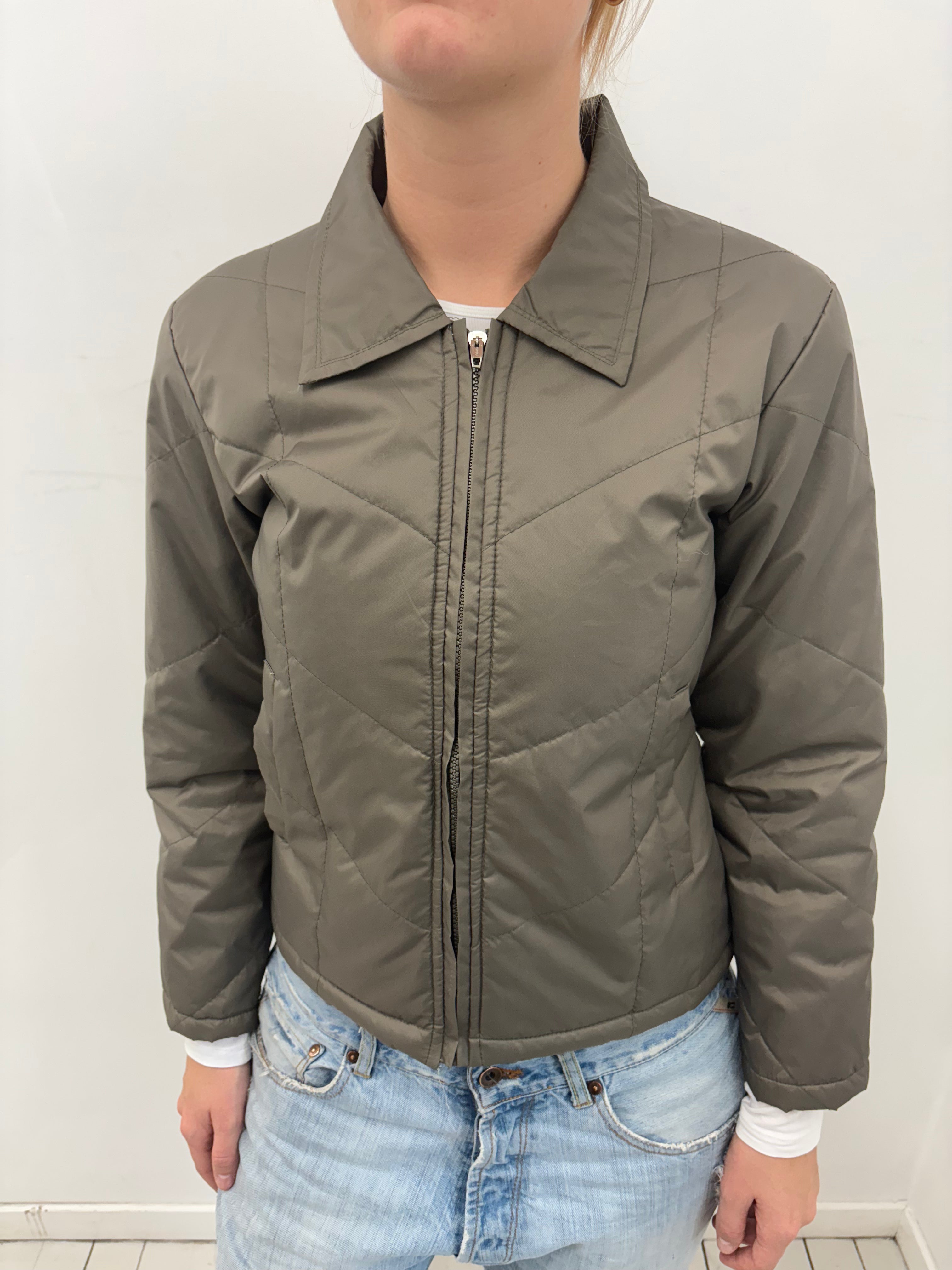 Olive Quilted Zip-Up Jacket