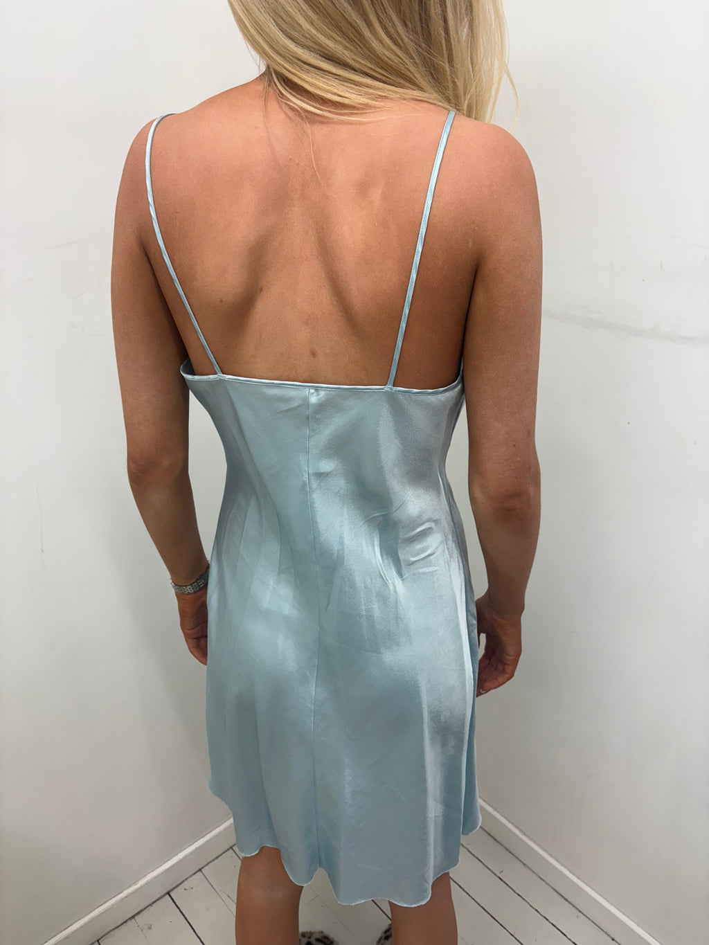 Baby Blue Satin Slip Dress Midi