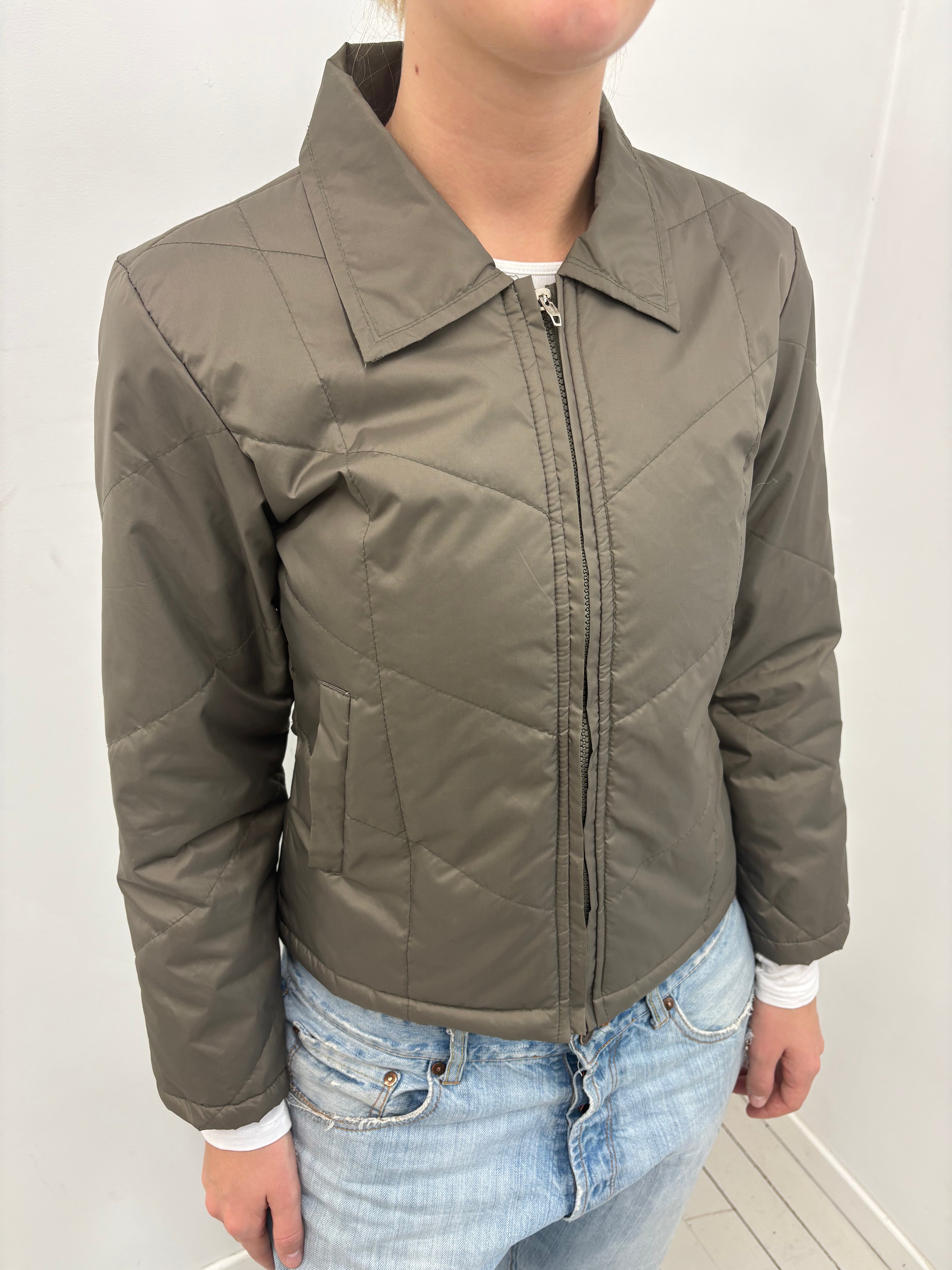 Olive Quilted Zip-Up Jacket
