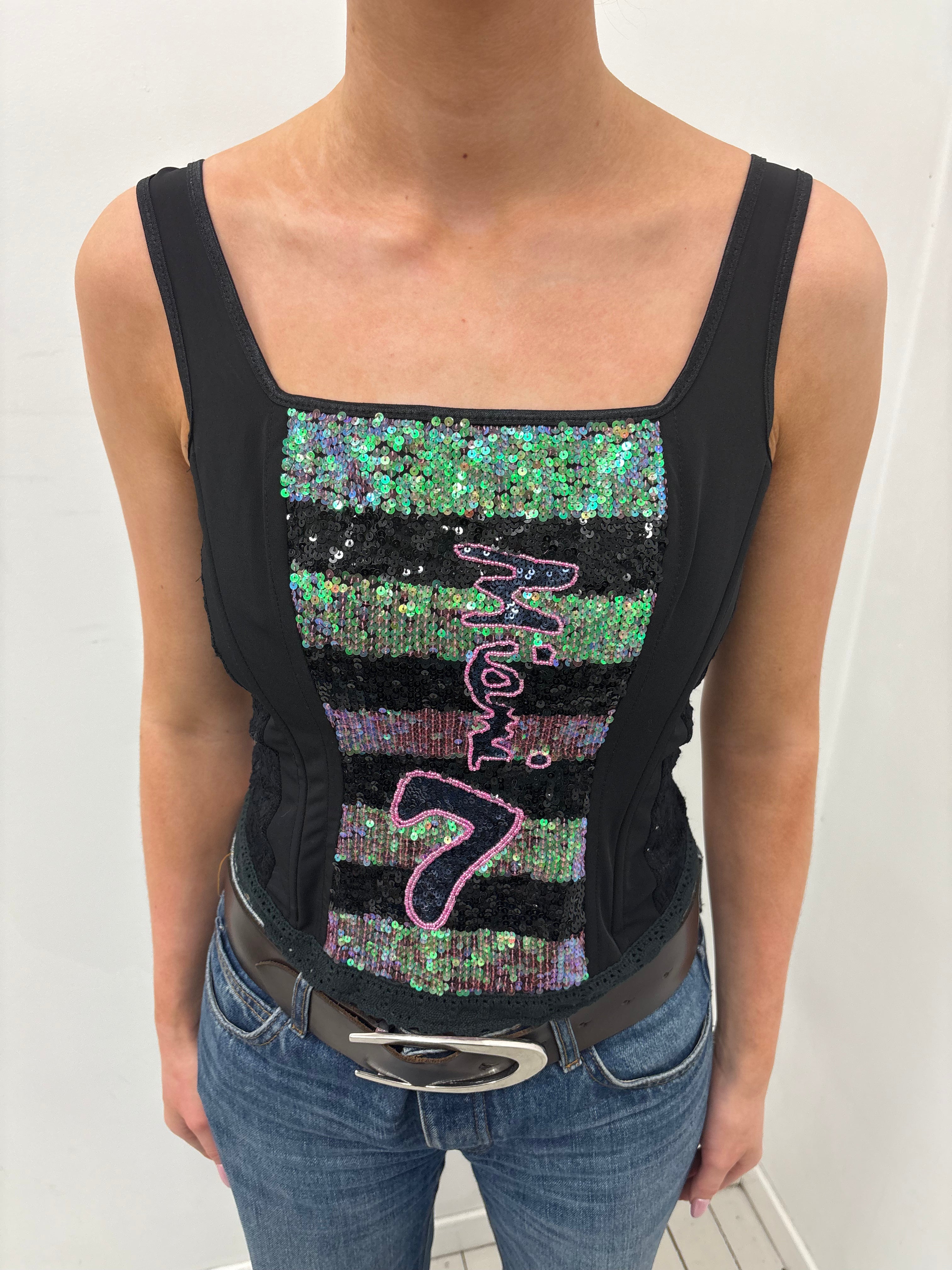 Y2K Sequin Lace Corset Top